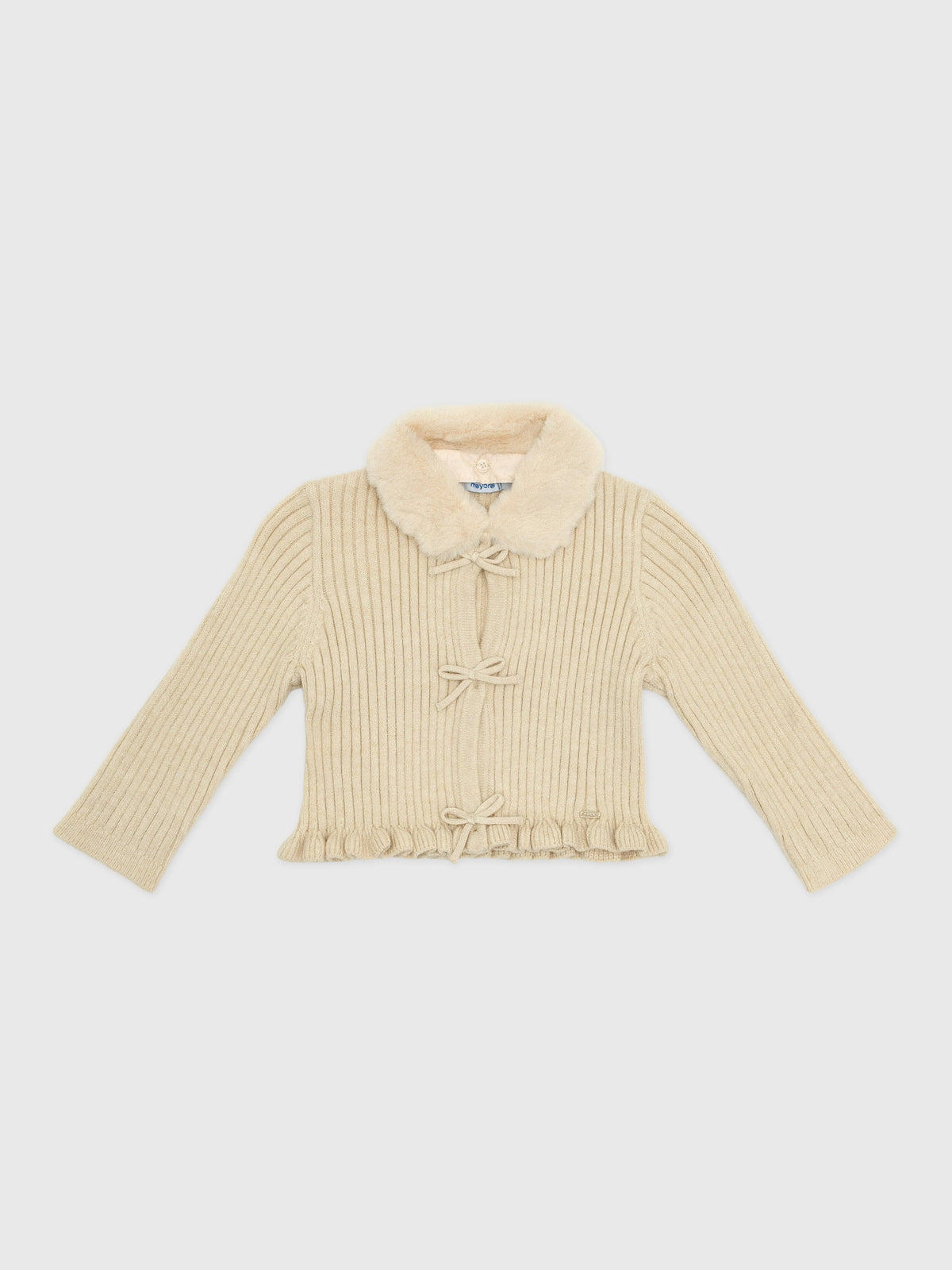Mayoral Baby Girls' Faux Fur Collar Cardigan - Saint Bernard