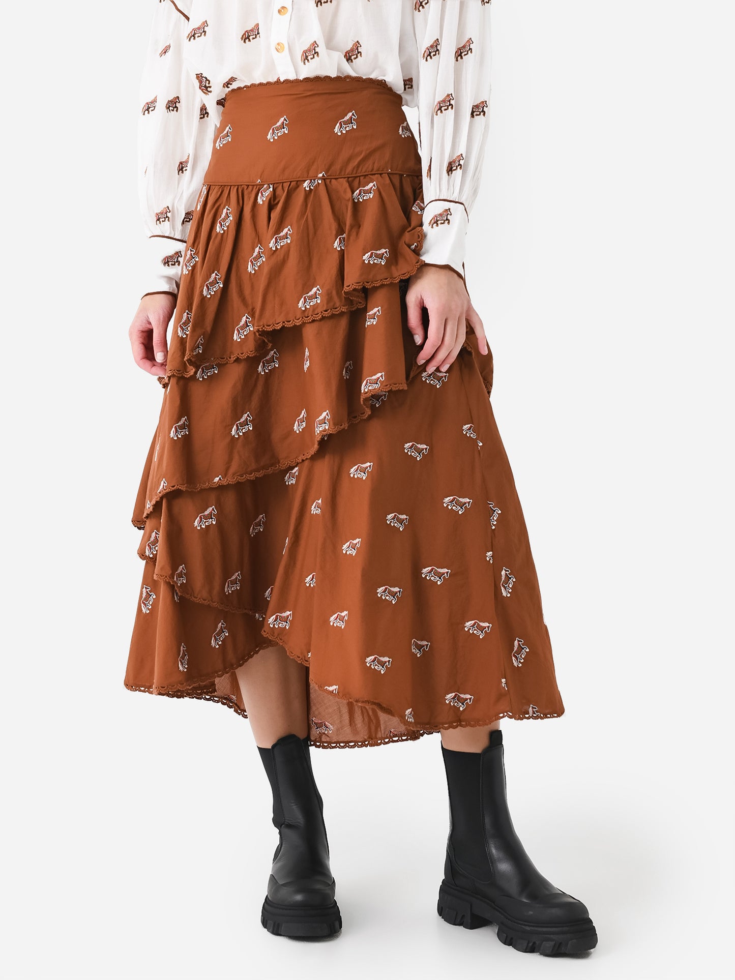 Women\'s Layered Rio Horses Skirt – Farm Embroidered Maxi
