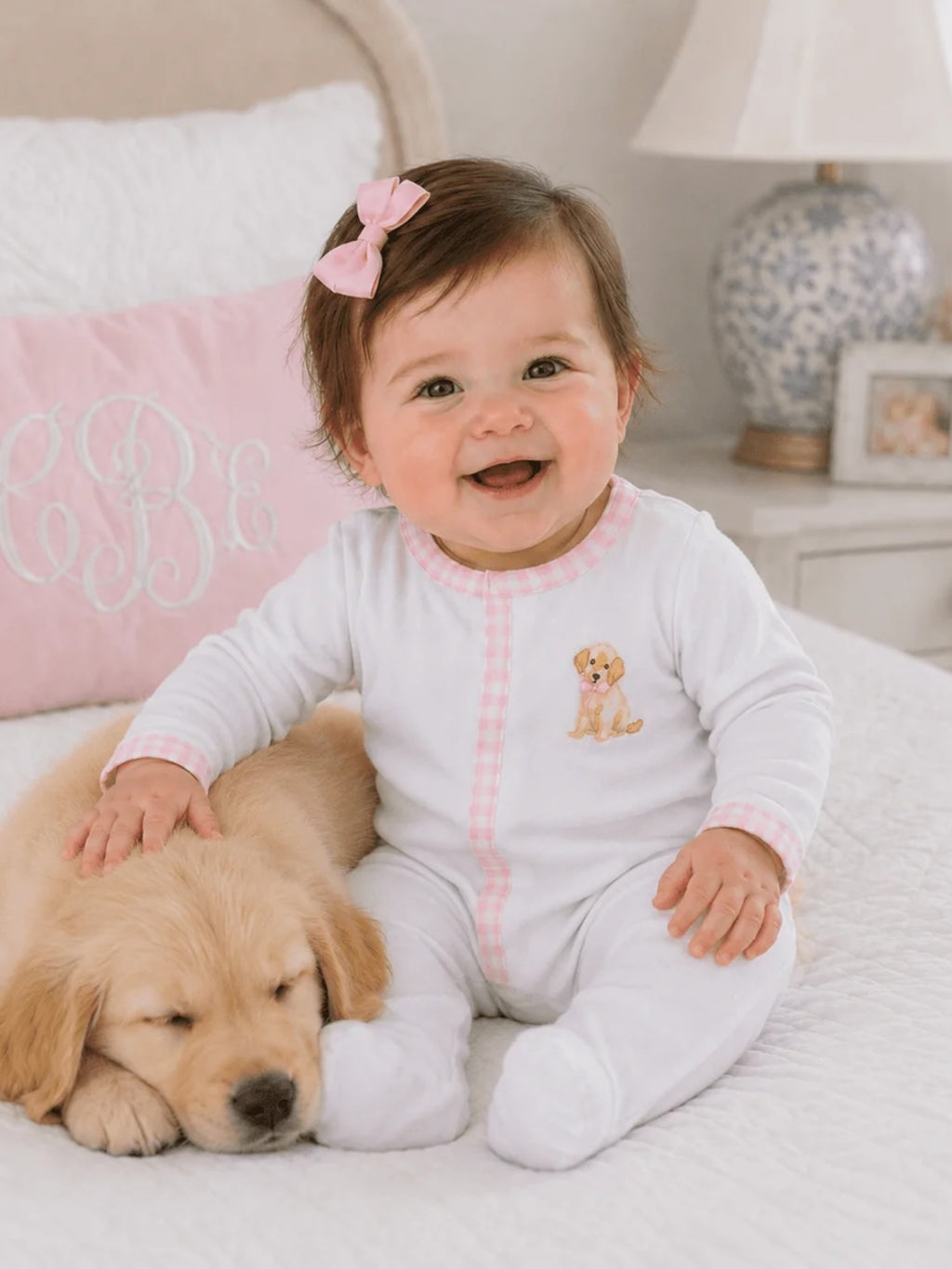 Magnolia Baby Baby Girls' Sweet Golden Ruffle Footie - Saint Bernard