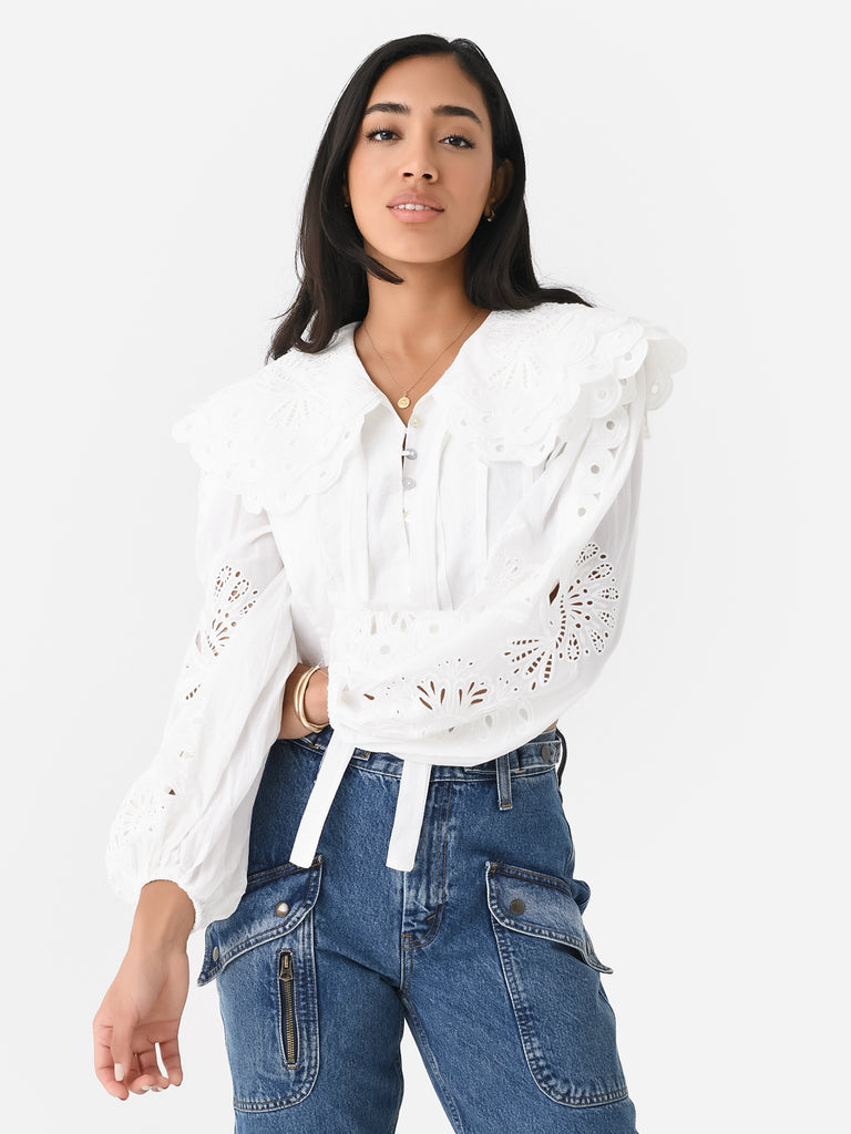 Farm Rio Women's Richelieu Big Collar Blouse Saint Bernard