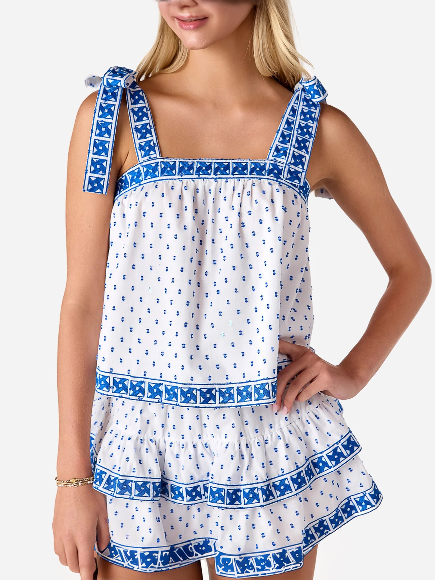 Cake For Dinner Girls' Seaside Pinwheel Tie Tank - Saint Bernard