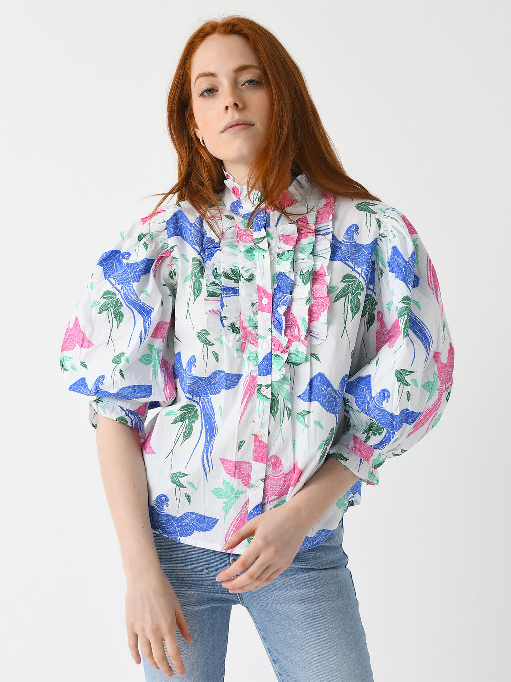 Oliphant Women's Ruffle Front Button Blouse - Saint Bernard