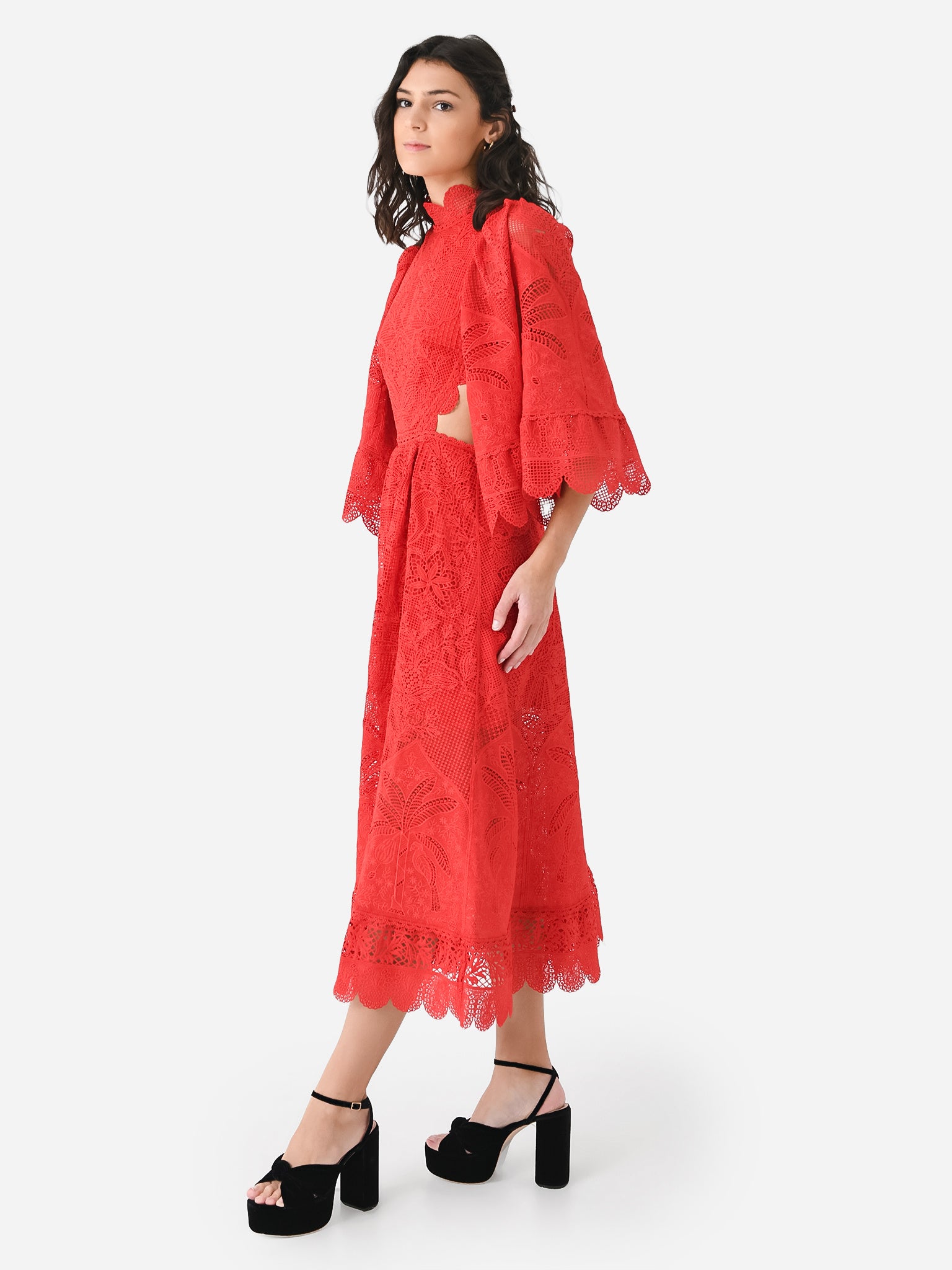 red guipure cut out midi dress farm rio red guipure cut out midi dress Farm Rio Pineapple Guipure Midi Dress in Brown Leigh's of Breton Village