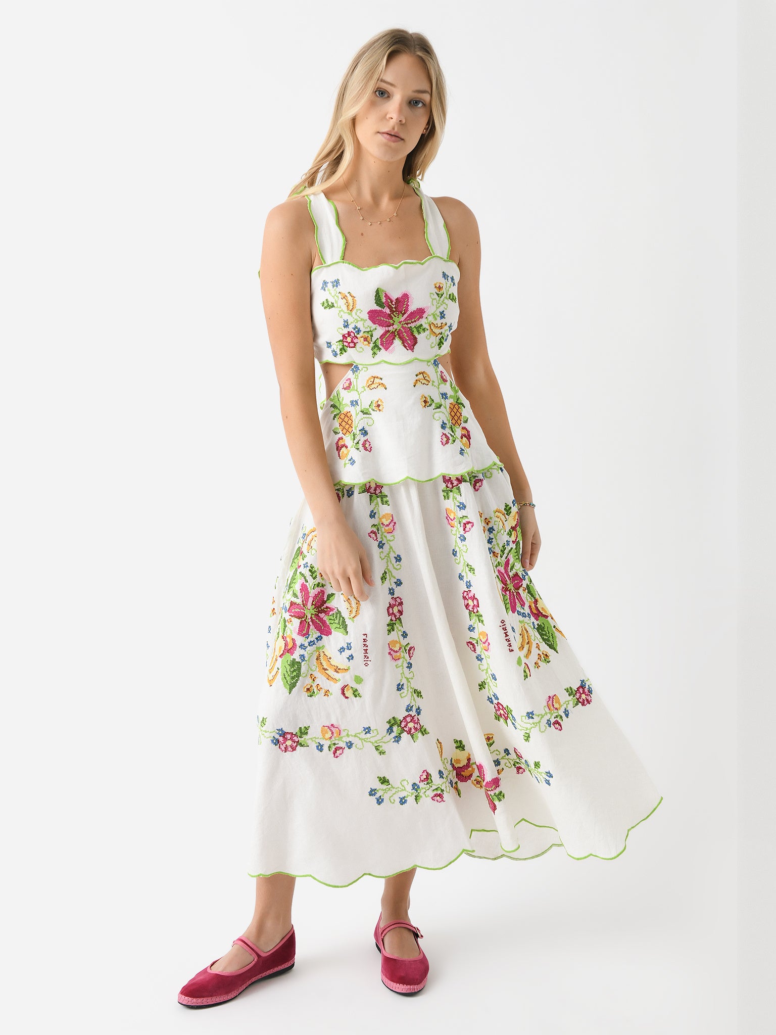 women's tropical dress Farm Rio Romance Maxi day plans Beyonce wears Mugler Dress Color:Eggshell Size:M (Waist 62-98 cm)