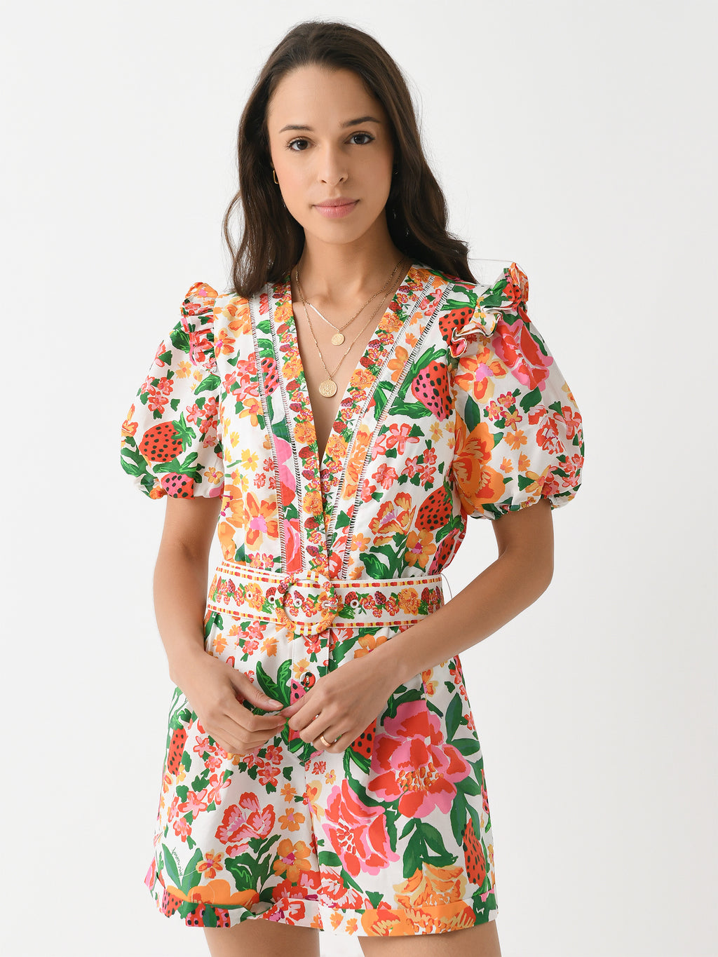 Farm Rio Women's Flowerful Sketch Romper - Saint Bernard