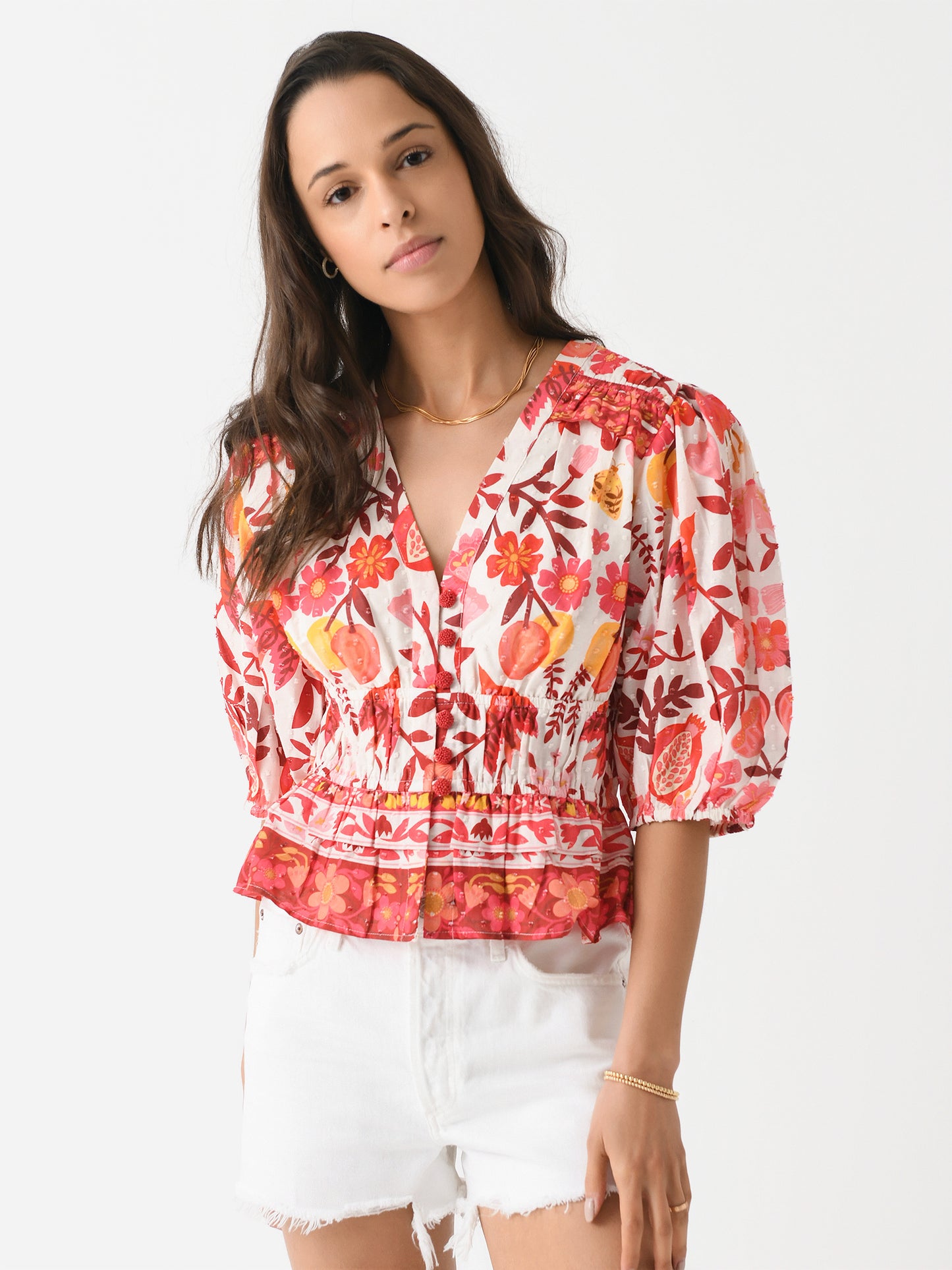 Farm Rio Women's Romantic Orchard Cropped Blouse - Saint Bernard