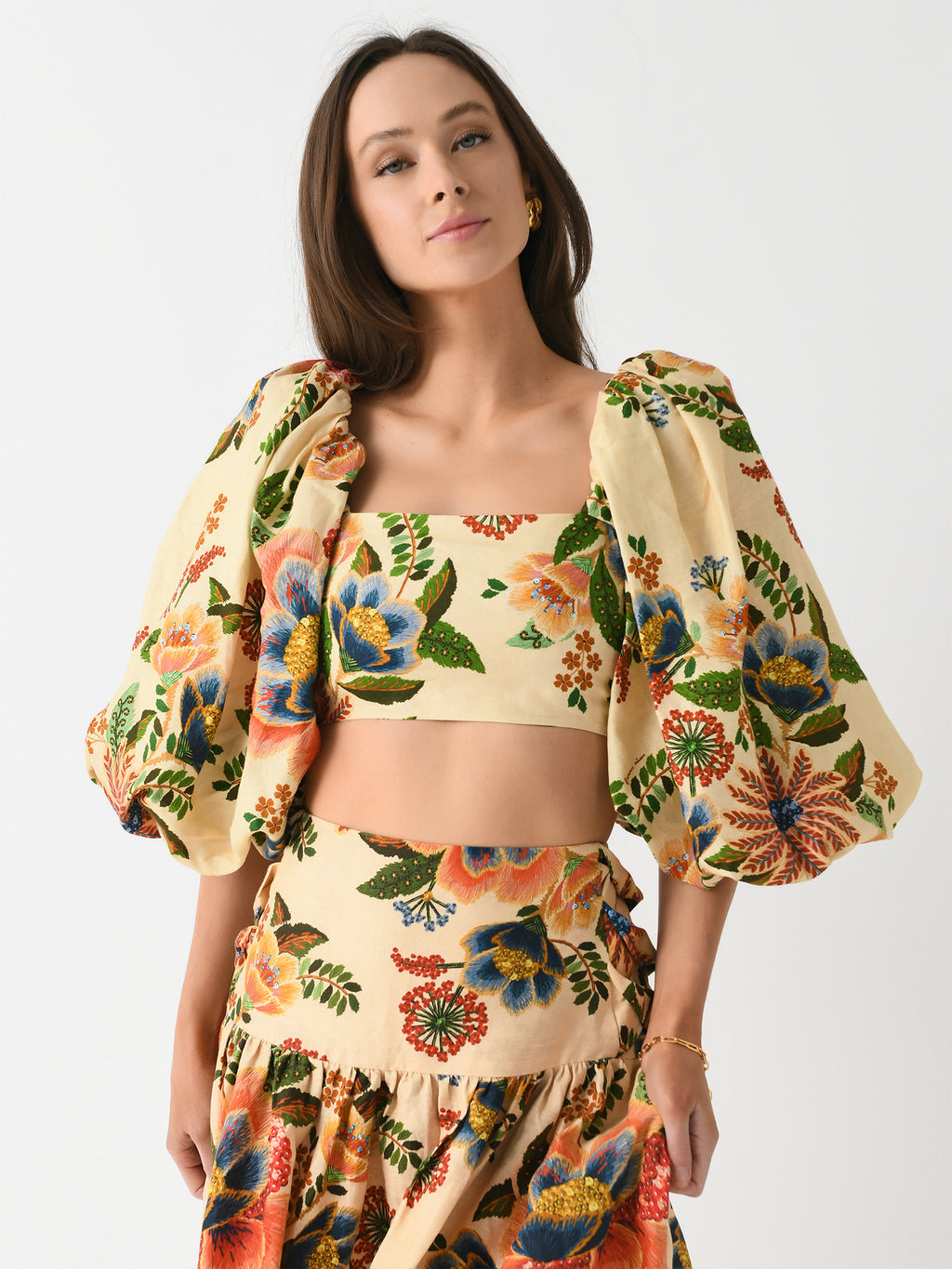 Farm Rio Women's Delicate Garden Crop Top - Saint Bernard