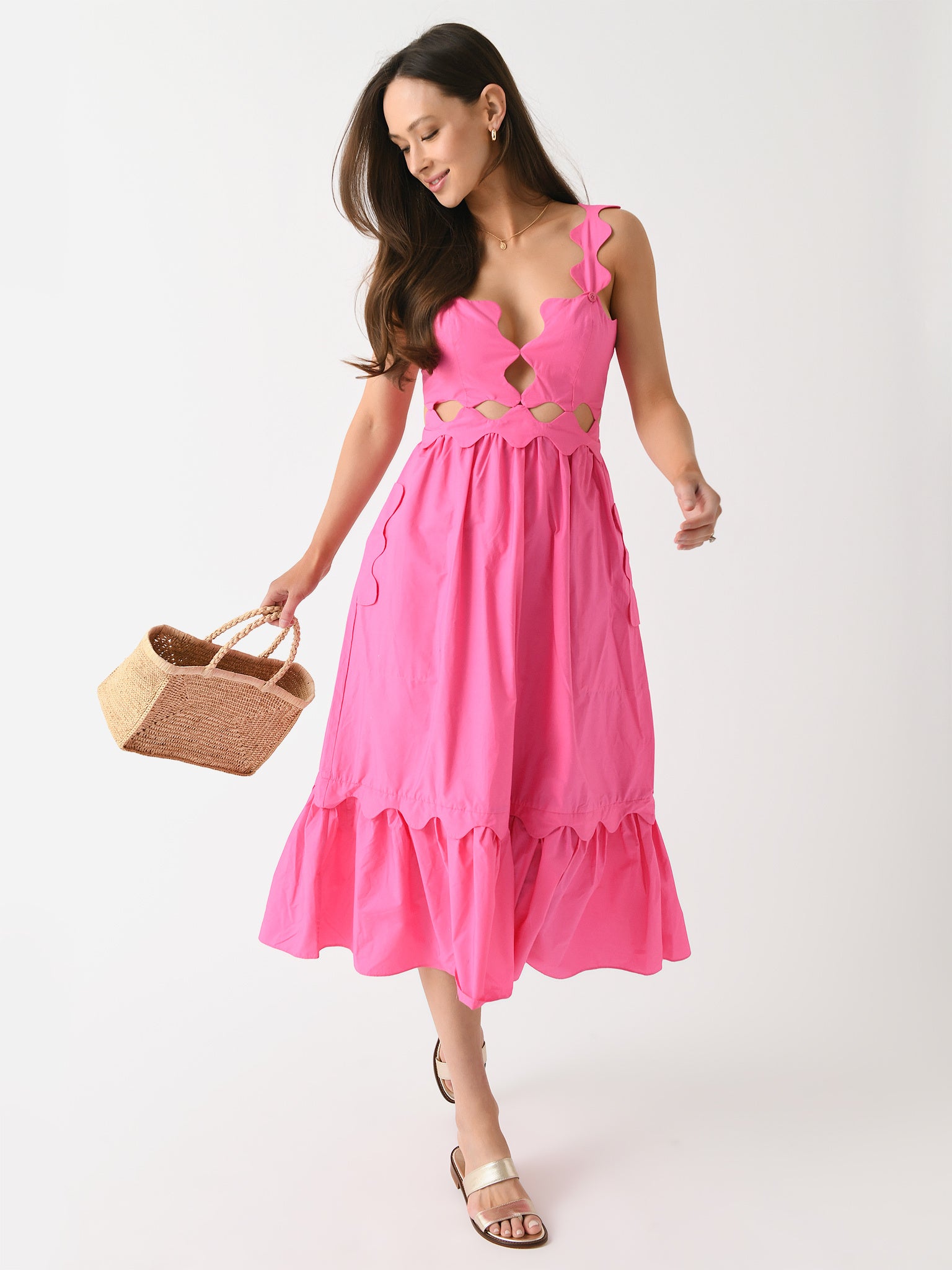 Farm Rio Women's Cut-Out Organic Cotton Midi Dress - Saint Bernard