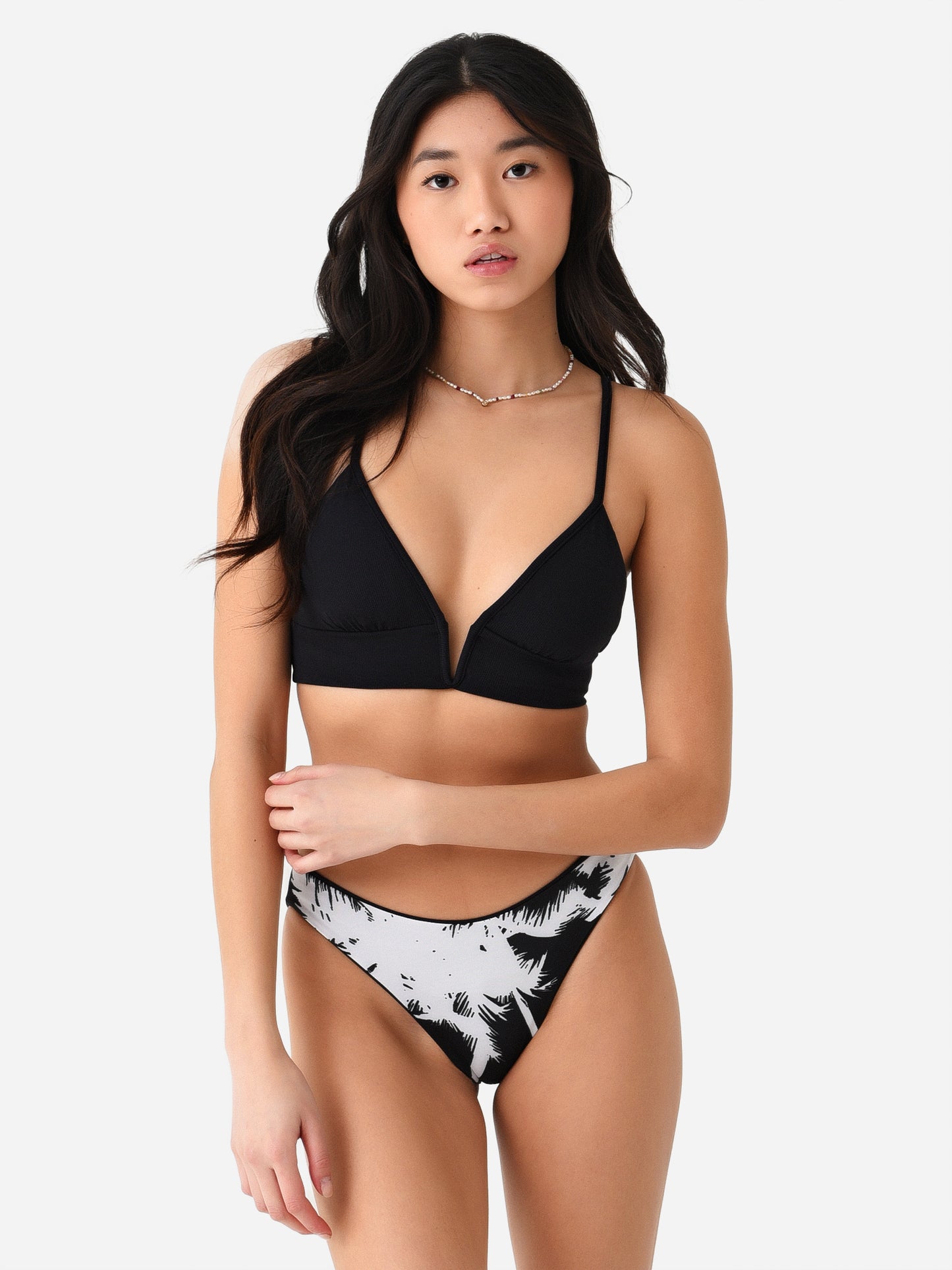 Maaji Women's Jade Black Parade Long Line Triangle Bikini Top - Saint Bernard