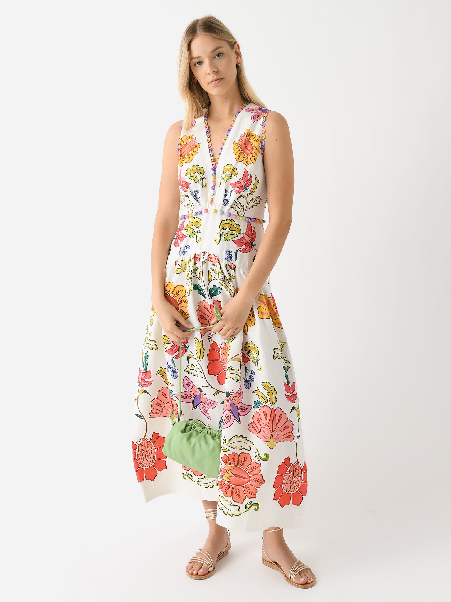 Farm Rio Women's Floral Insects V-Neckline Sleeveless Maxi Dress - Saint Bernard