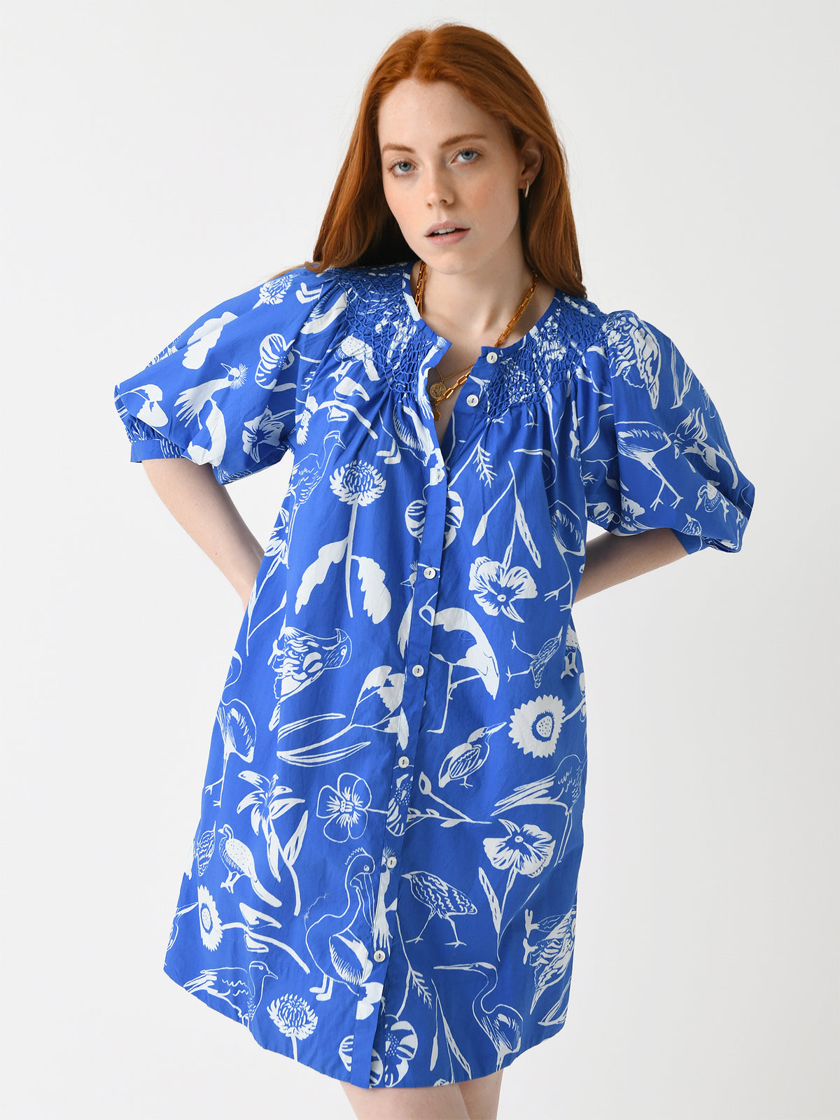 ladies embroidered dress Oliphant Women's Button Mini A standout dress designed Color:COCONUT-TXTDGAUZE Two Sisters The label Formal Dresses Dress 30s