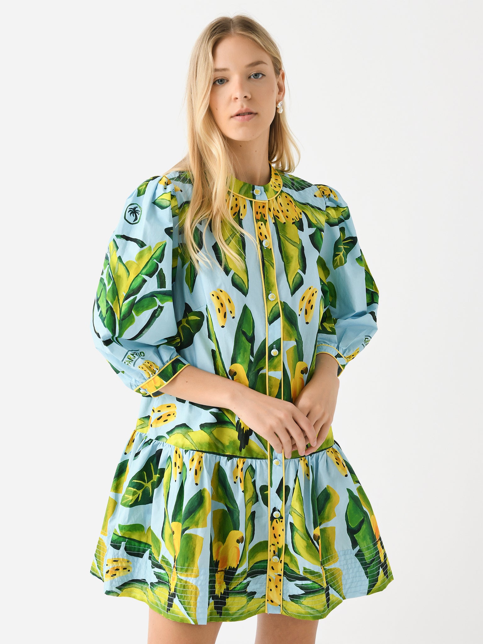 Farm Rio Women's Summer Foliage Scarf Mini Dress - Saint Bernard