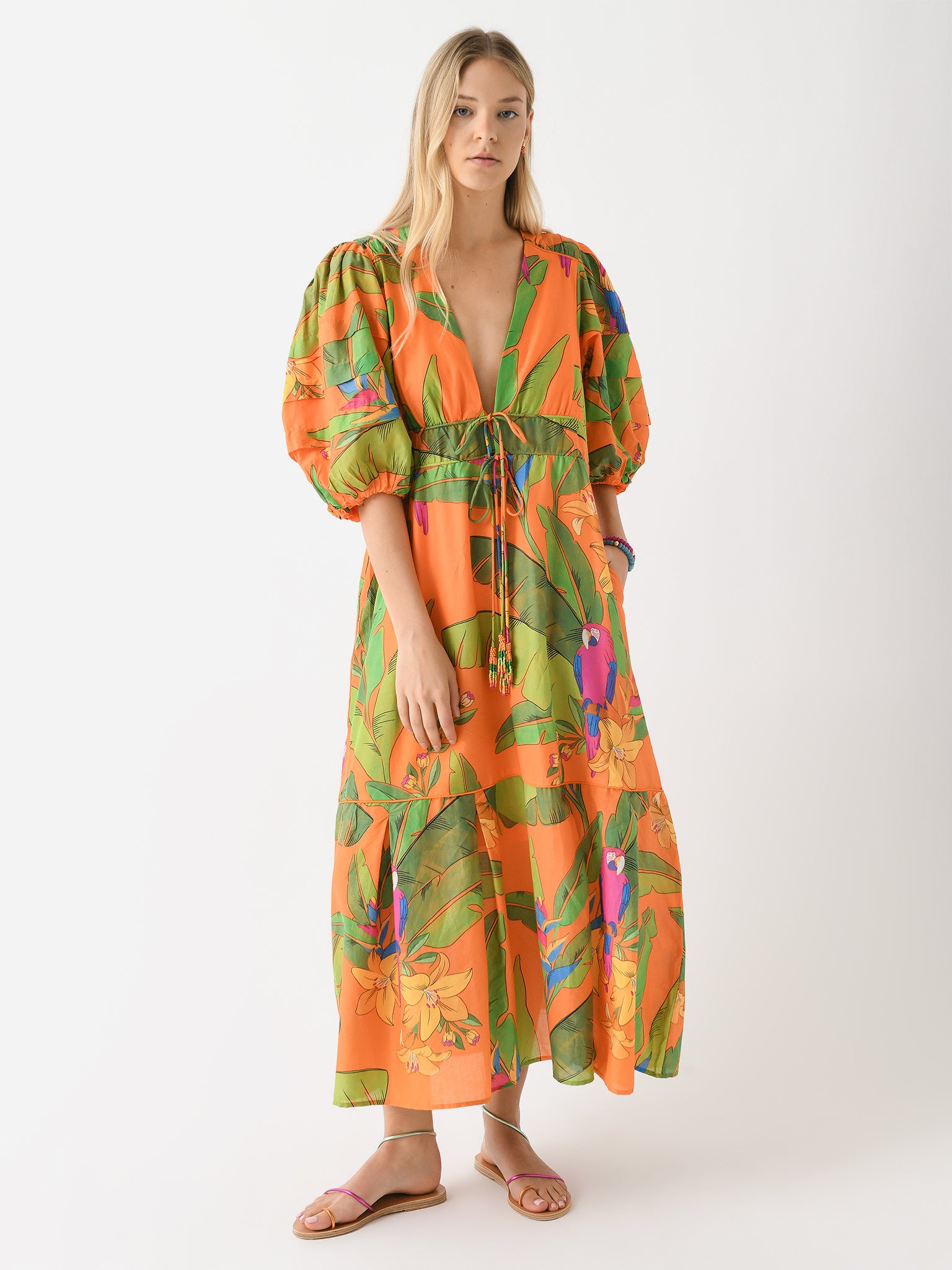 Farm Rio Women's Fresh Macaws Midi Dress - Saint Bernard