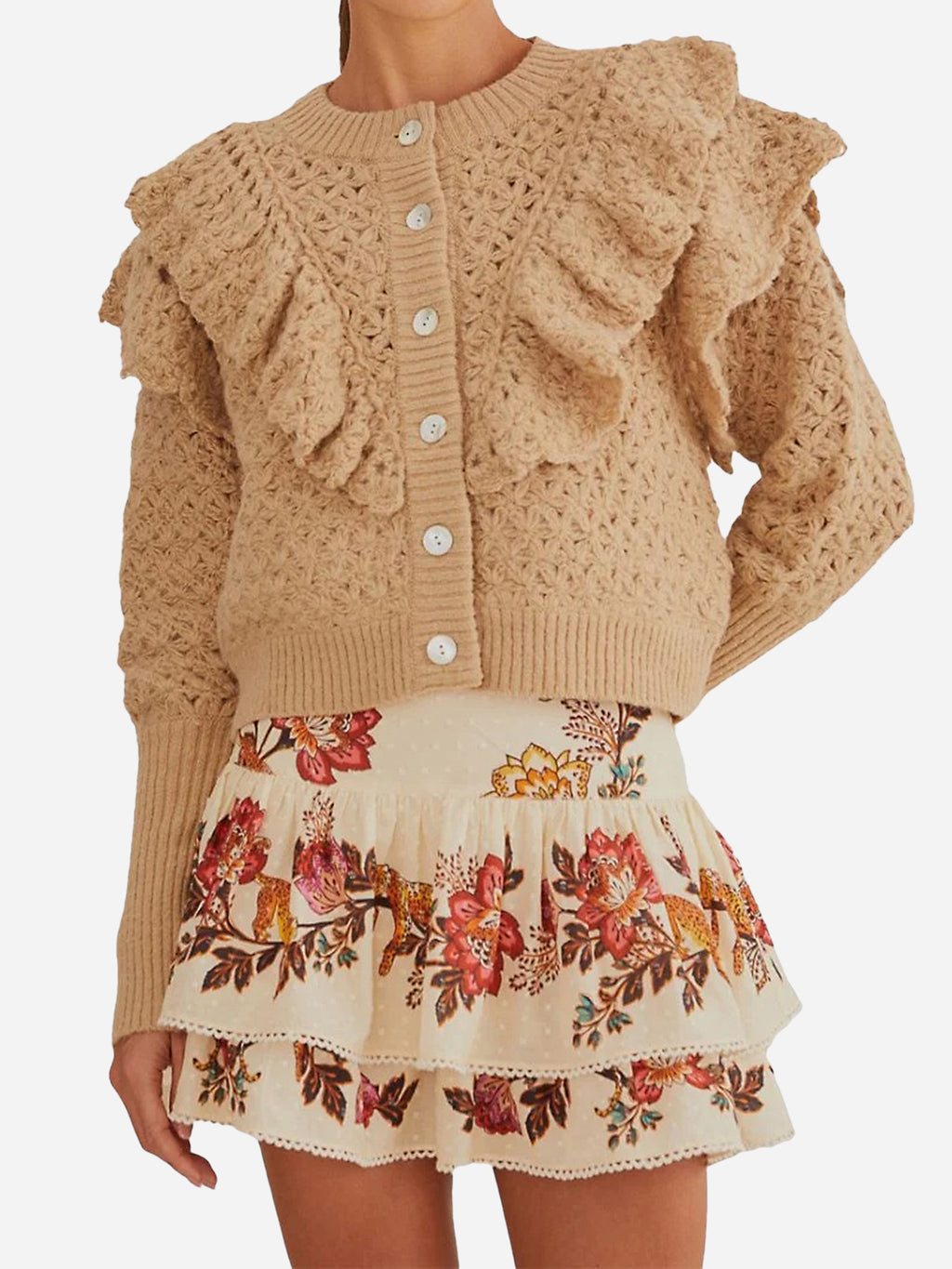 Farm Rio Women's Flower Texture Knit Cardigan - Saint Bernard