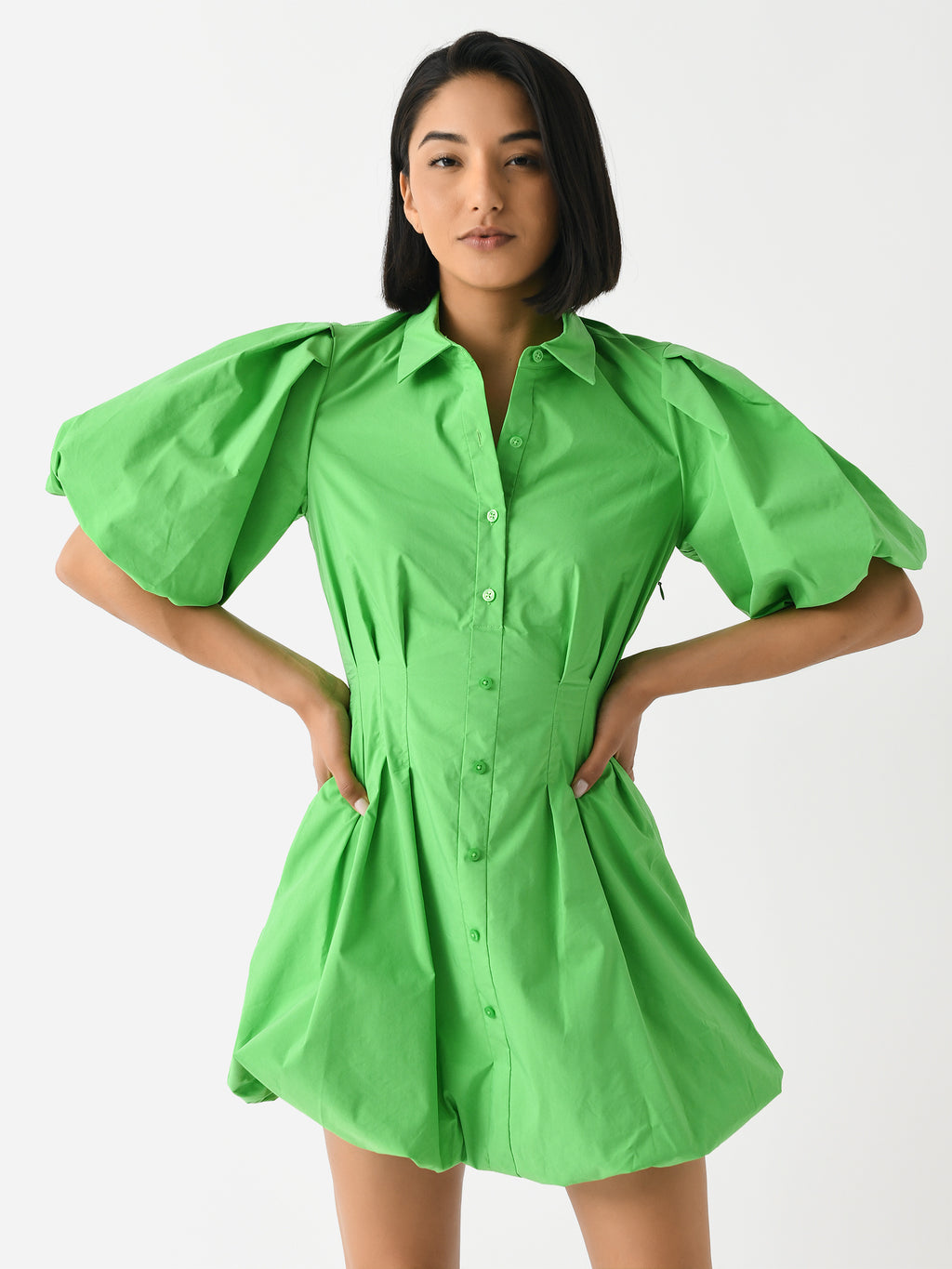Simkhai Women's Cleo Balloon Pintuck Poplin Mini Dress - Saint Bernard