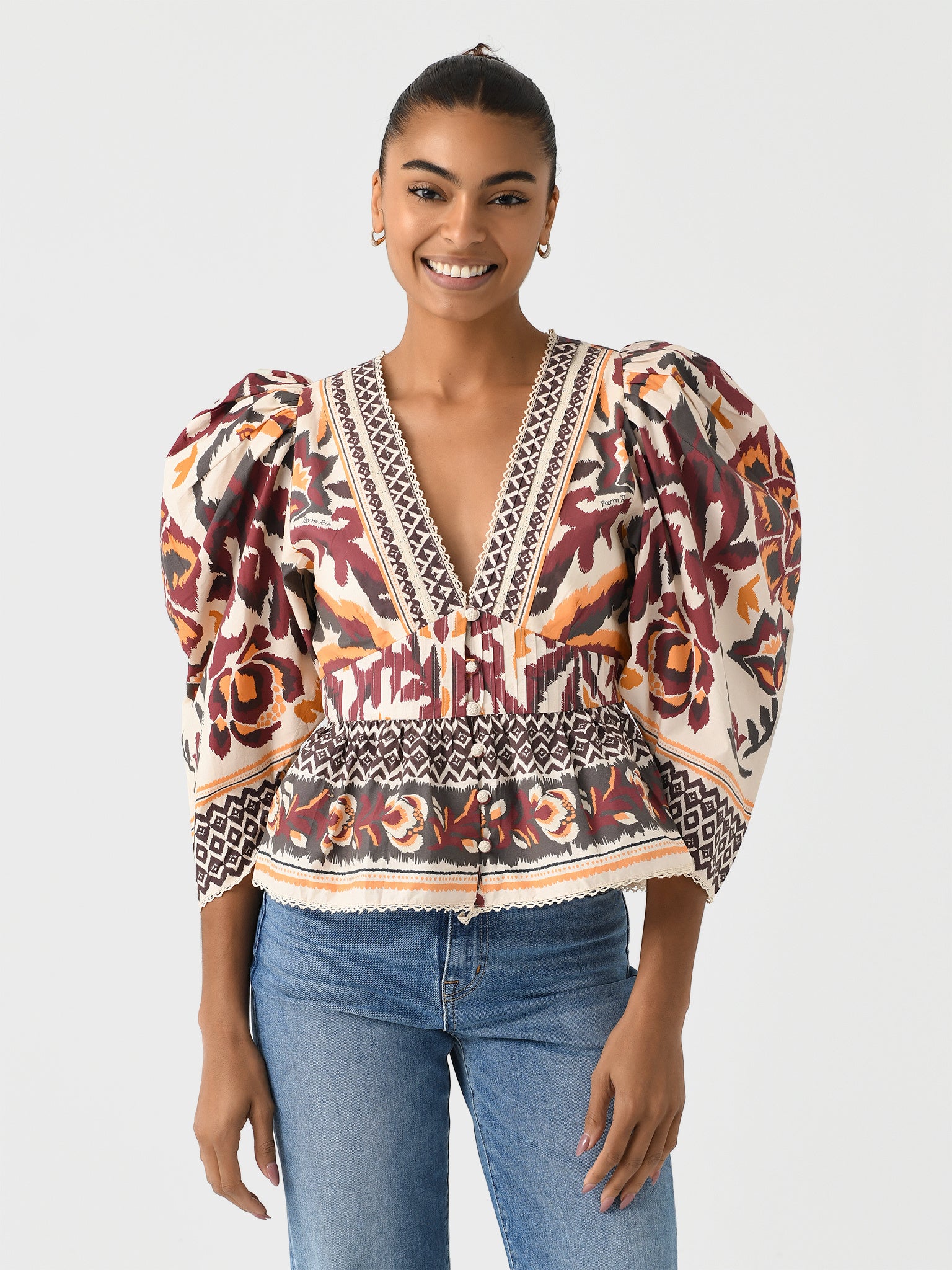 Farm Rio Women's Toucans Scarf Puff Sleeve Blouse - Saint Bernard