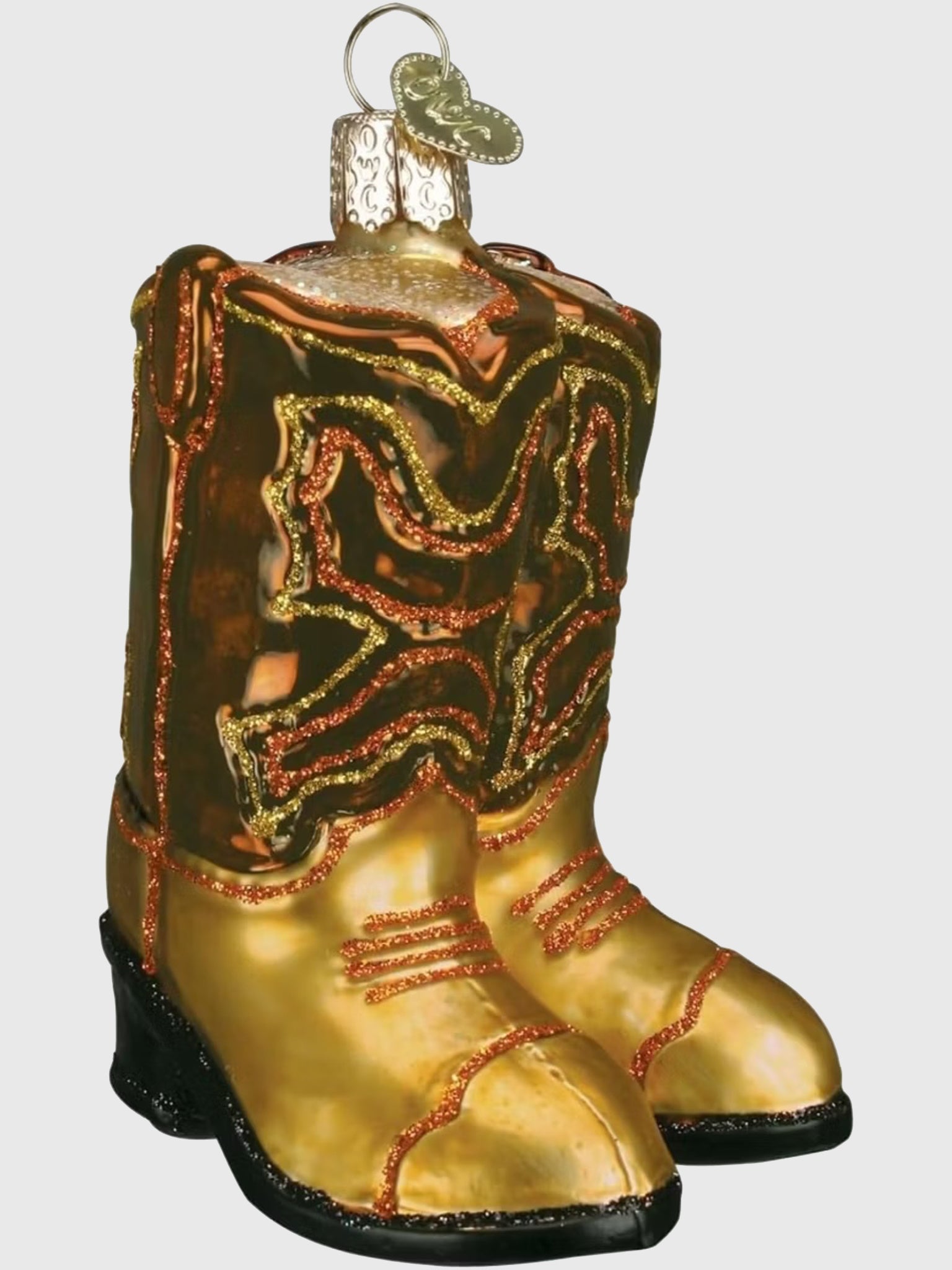 Old World Christmas Brown Pair of Cowboy Boots Ornament - Saint Bernard