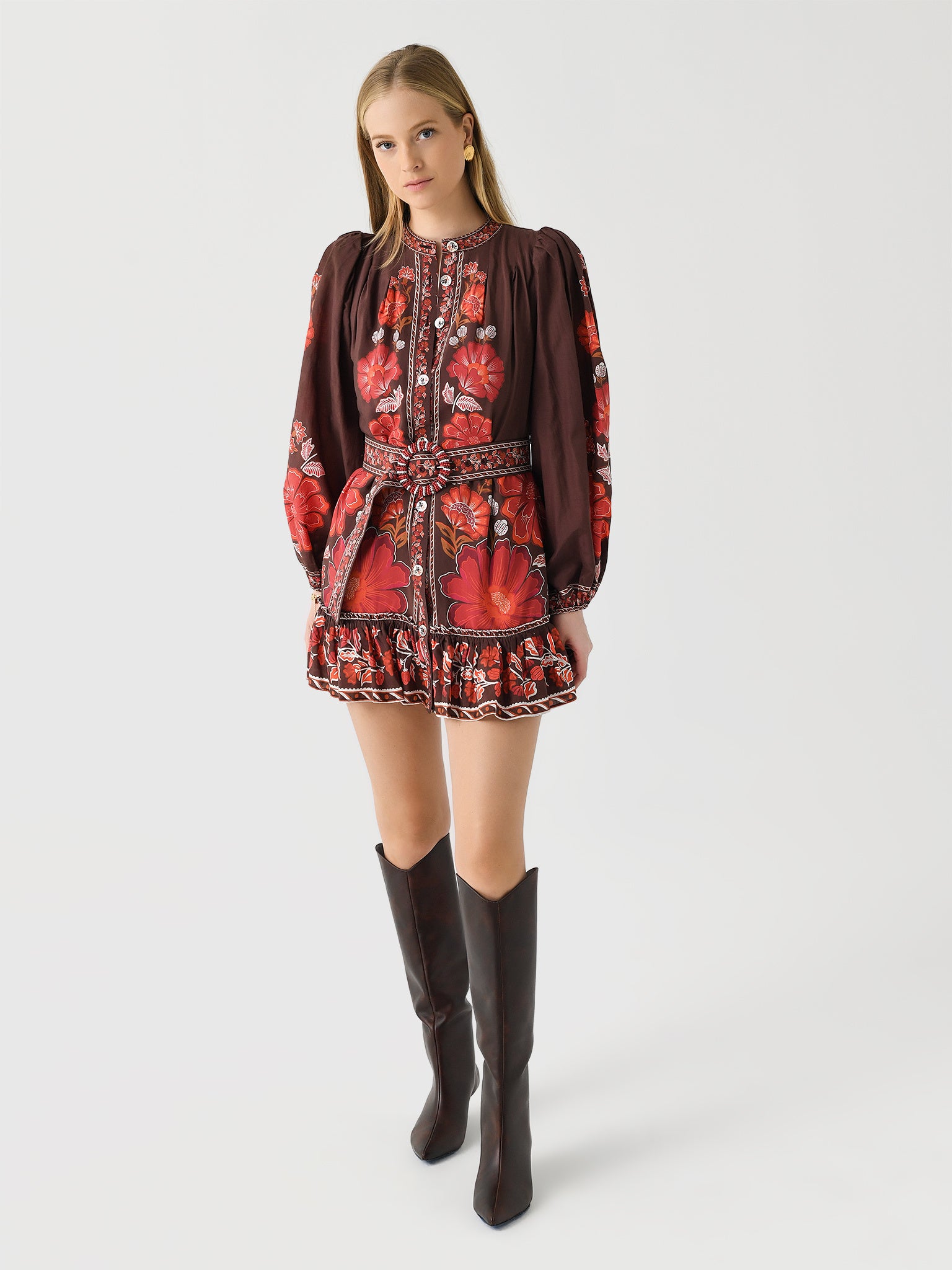 brown gigi tapestry mini dress Farm Rio Gigi Tapestry Mini Dress