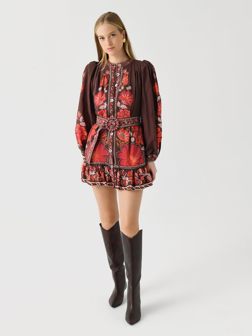 Farm Rio Women's Gigi Tapestry Brown Mini Dress