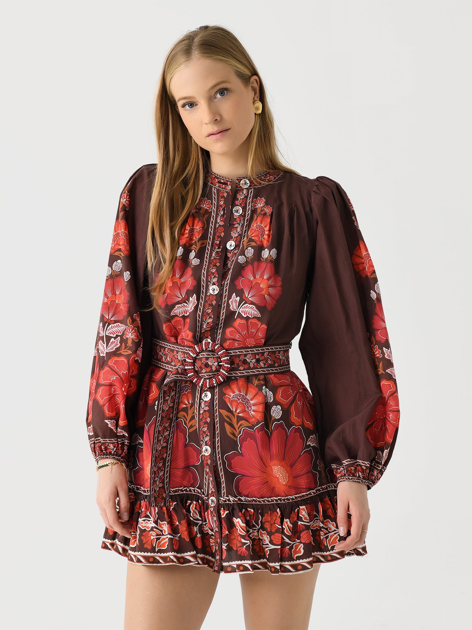 Farm Rio Women's Gigi Tapestry Brown Mini Dress