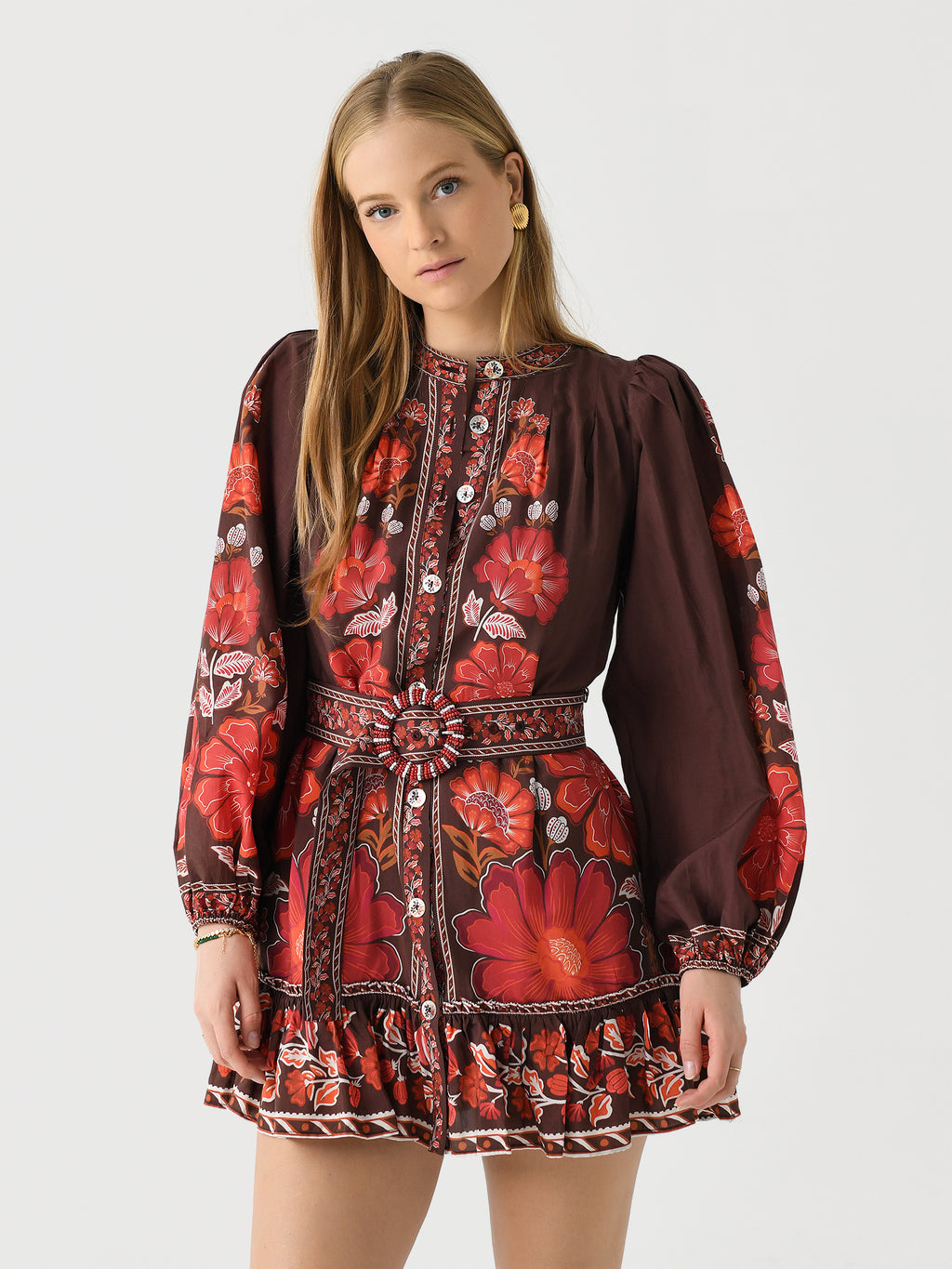 Farm Rio Women's Gigi Tapestry Brown Mini Dress Saint Bernard Farm Rio Women's Gigi Tapestry Brown Mini Dress Saint Bernard