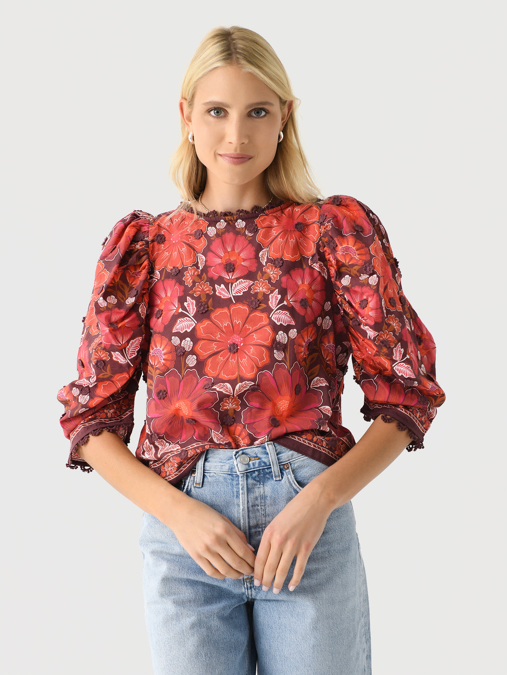 Farm Rio Women's Gigi Tapestry Brown Blouse - Saint Bernard