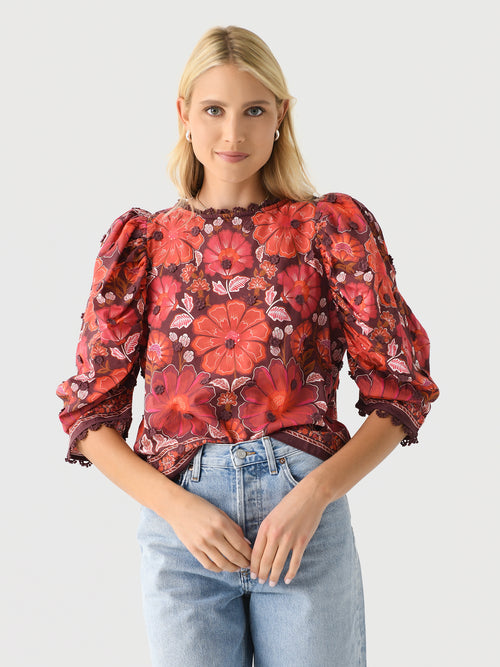 Farm Rio Women's Gigi Tapestry Brown Blouse