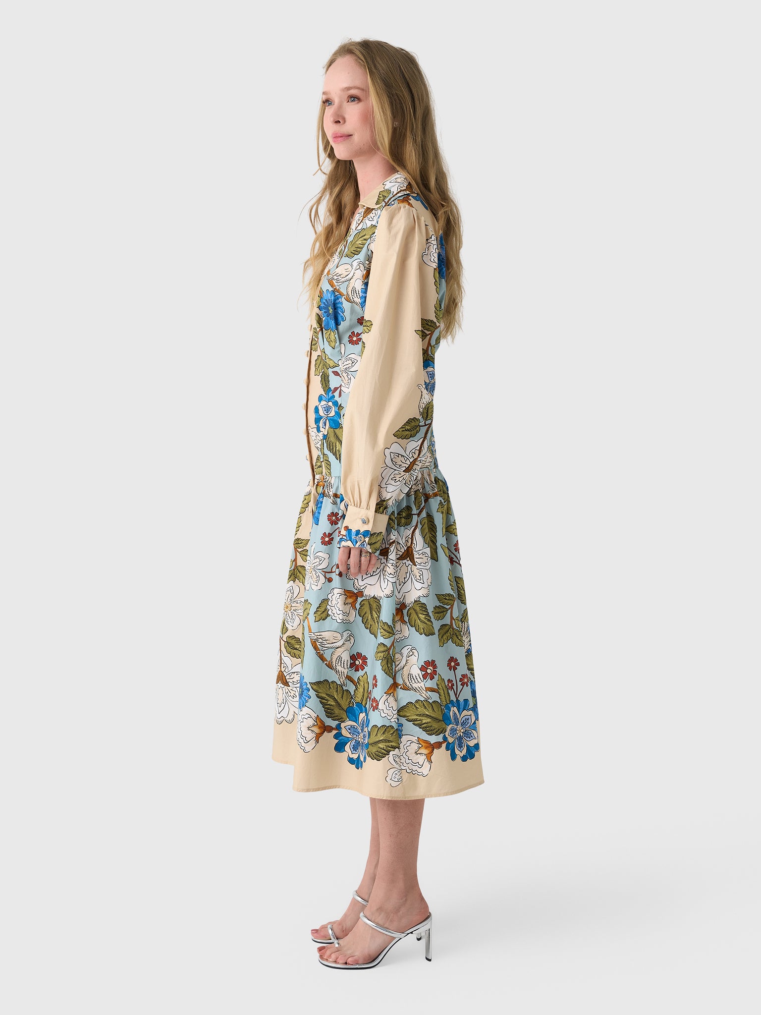 Farm Rio Women's Garden Scarf Long Sleeve Midi Dress - Saint Bernard