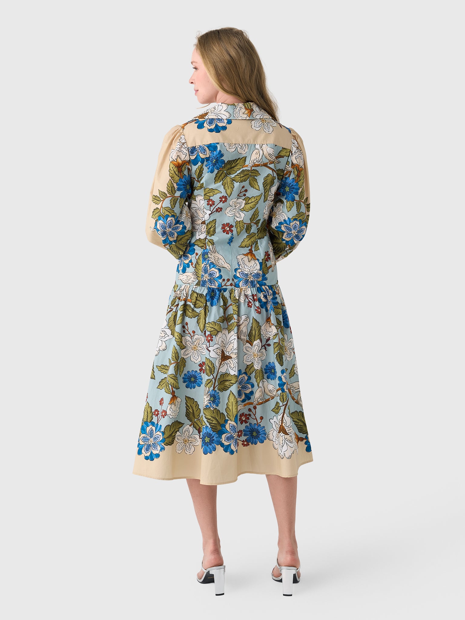 Farm Rio Women's Garden Scarf Long Sleeve Midi Dress - Saint Bernard