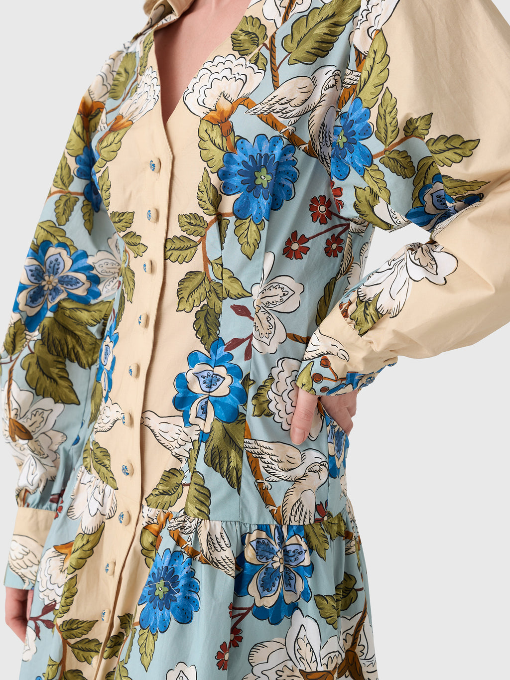 Farm Rio Women's Garden Scarf Long Sleeve Midi Dress - Saint Bernard