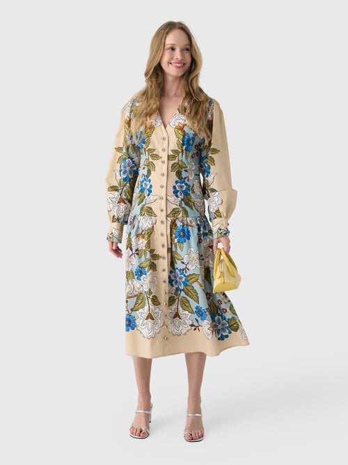 Farm Rio Women's Garden Scarf Long Sleeve Midi Dress