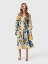 Farm Rio Women's Garden Scarf Long Sleeve Midi Dress - Saint Bernard