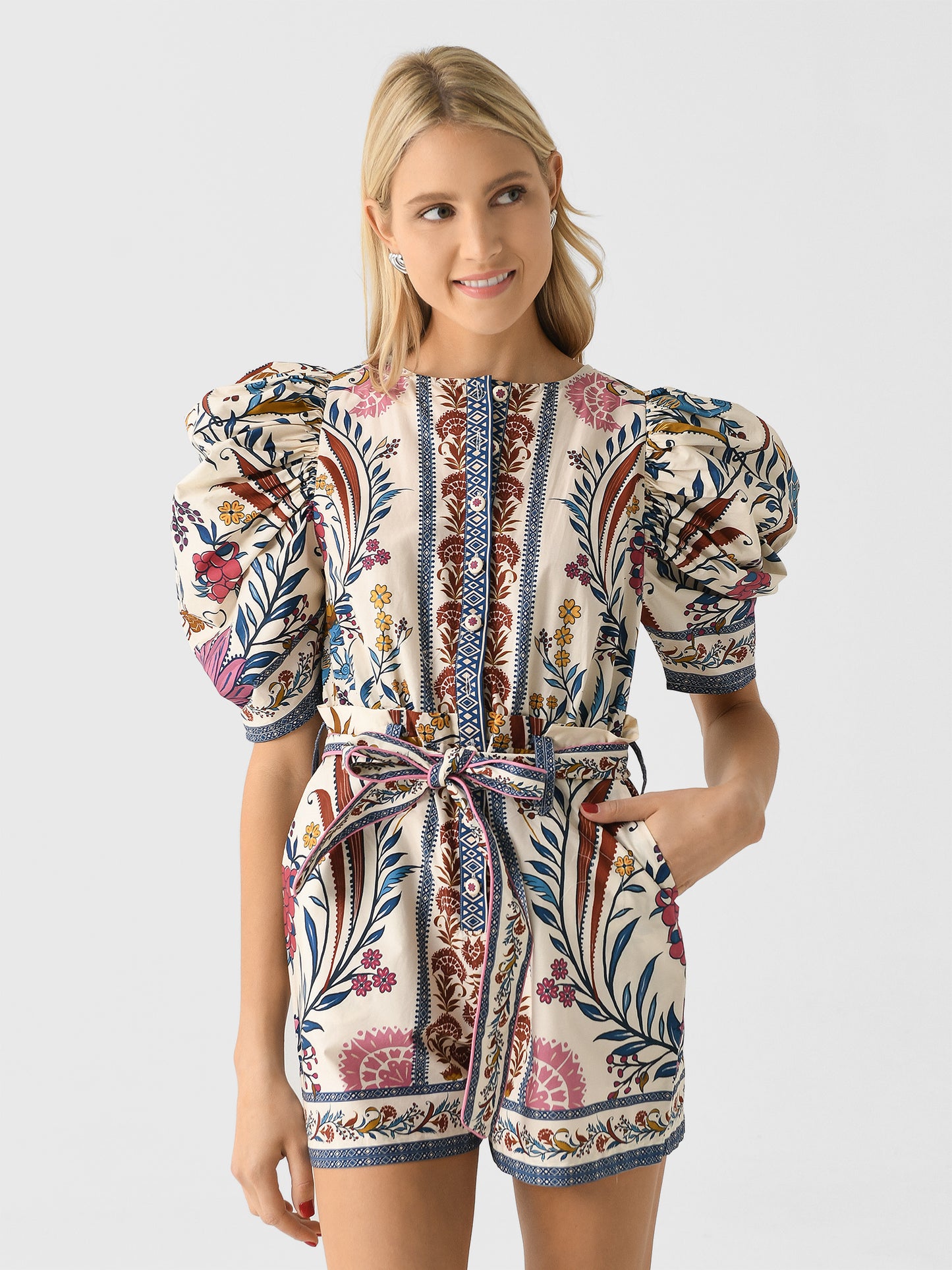 Farm Rio Women's Romantic Lightness Cream Romper - Saint Bernard