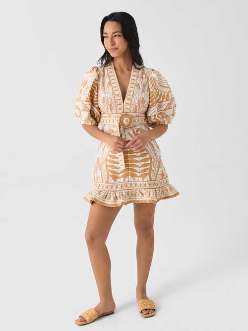 Farm Rio Women's Lace Nature Short Sleeve Mini Dress