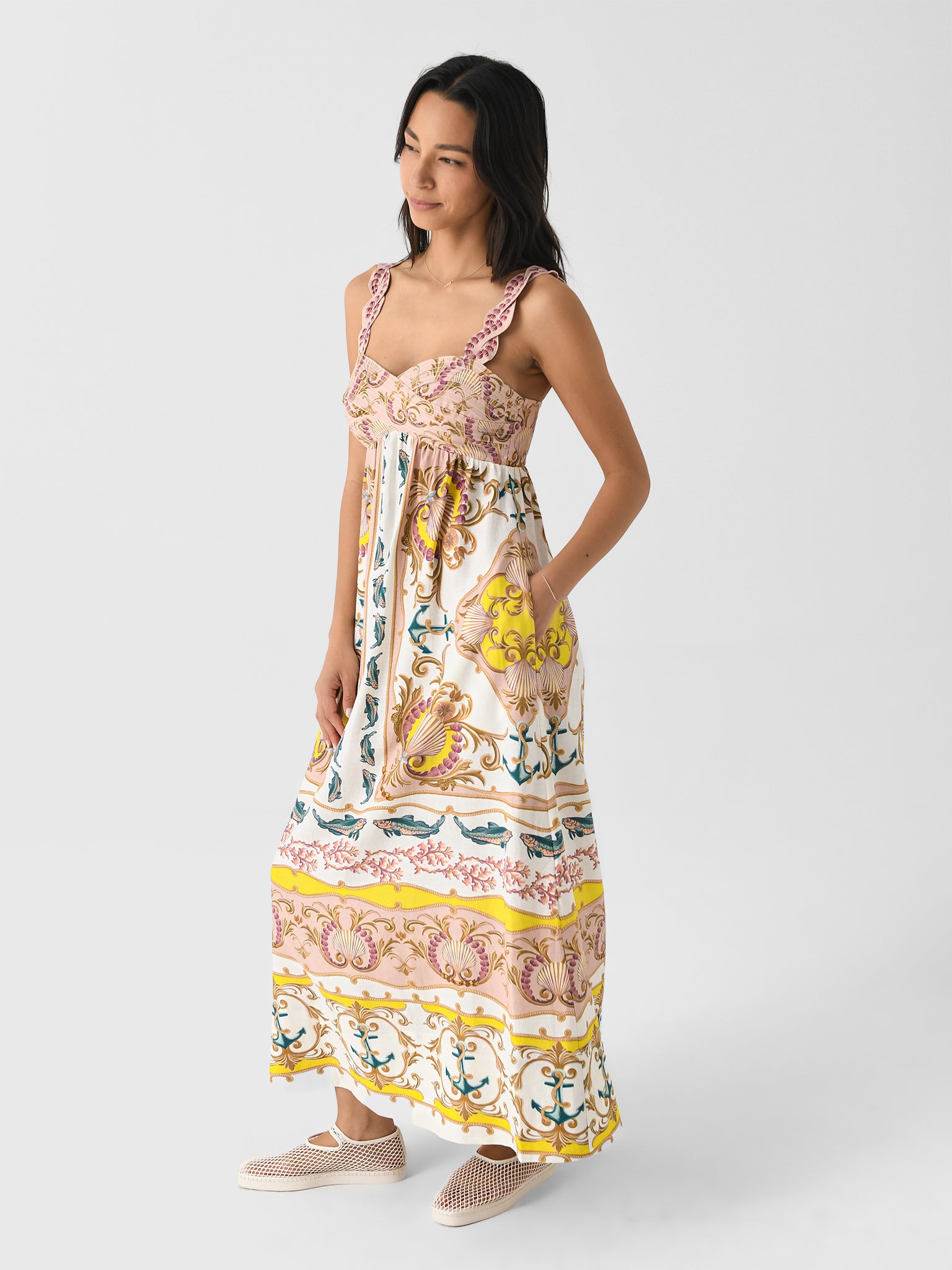 farm rio maritime magic linen blend sleeveless maxi dress Farm Rio Maritime Magic Linen Blend Sleeveless Maxi Dress