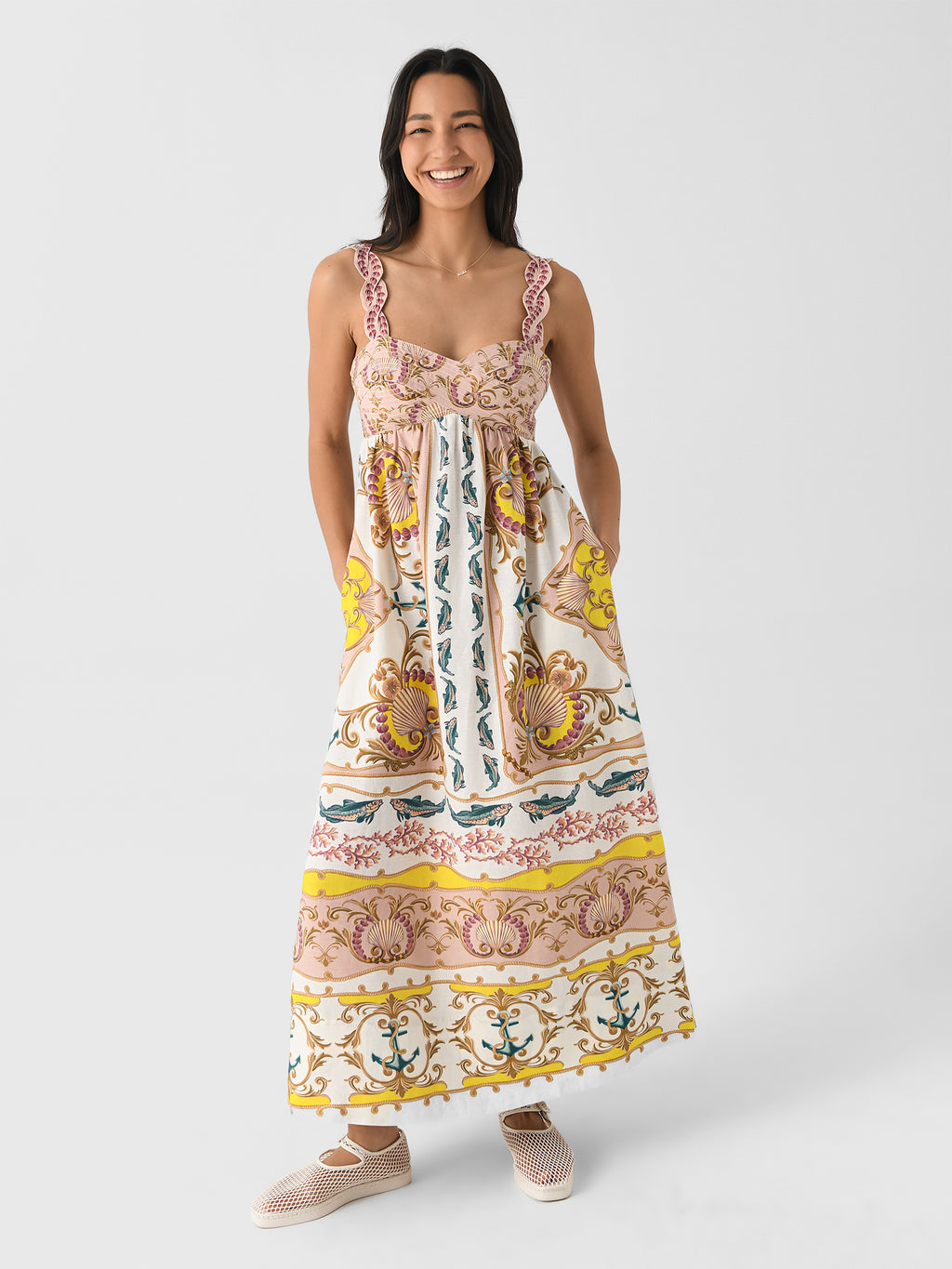 Farm Rio Women's Maritime Magic Sleeveless Maxi Dress Farm Rio Women's Maritime Magic Sleeveless Maxi Dress
