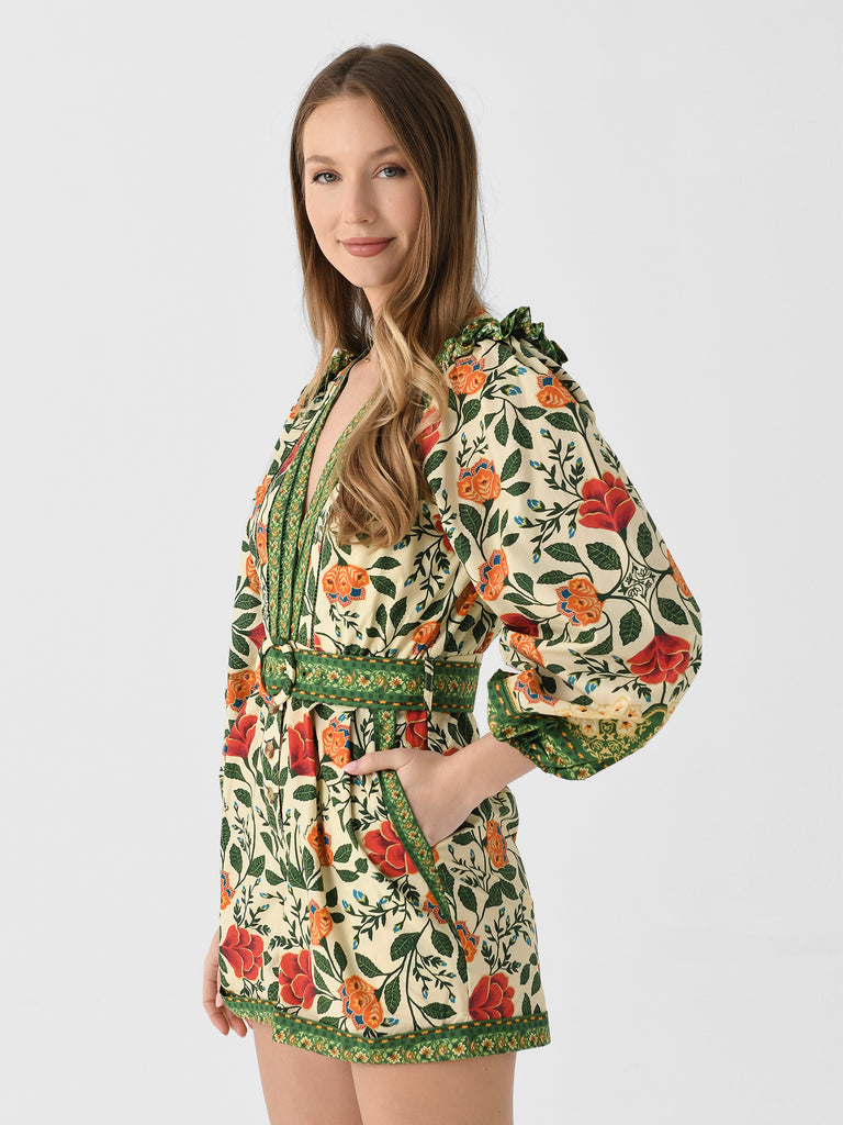 Farm Rio Women's Garden Tapestry Romper Saint Bernard