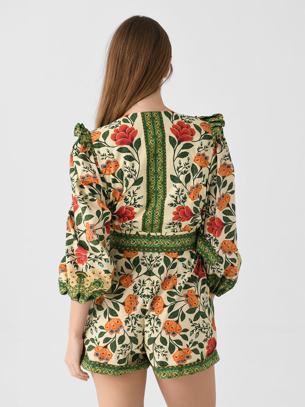 Farm Rio Women's Garden Tapestry Romper Saint Bernard