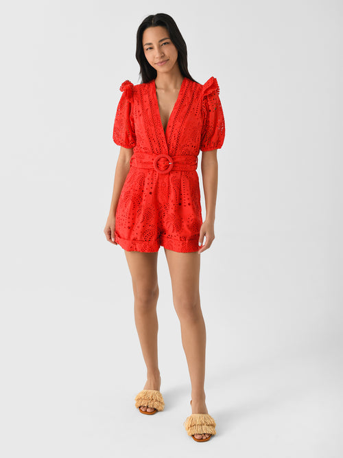 Farm Rio Women's Eyelet Beaded Belt Romper