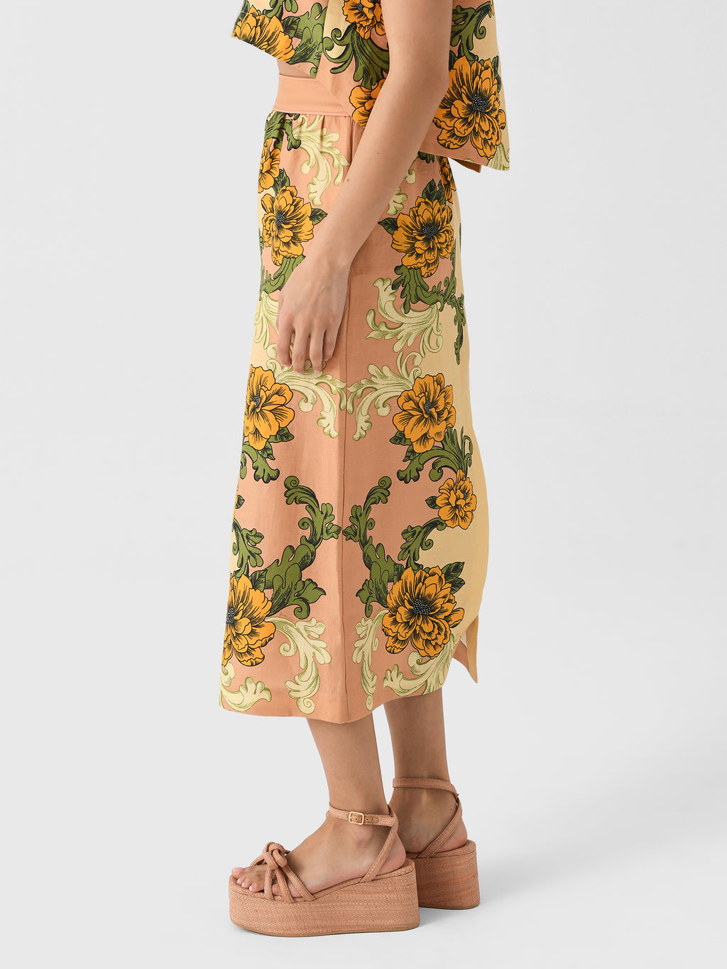 Farm Rio Women's Delicate Flower Arabesques Midi Skirt  Saint Bernard