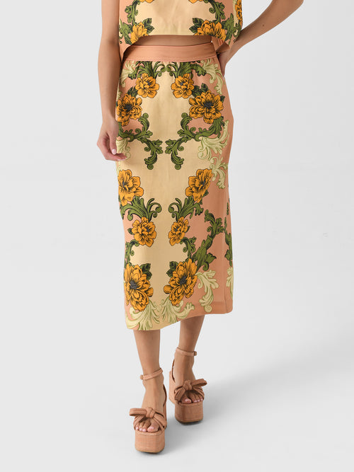 Farm Rio Women's Delicate Flower Arabesques Midi Skirt