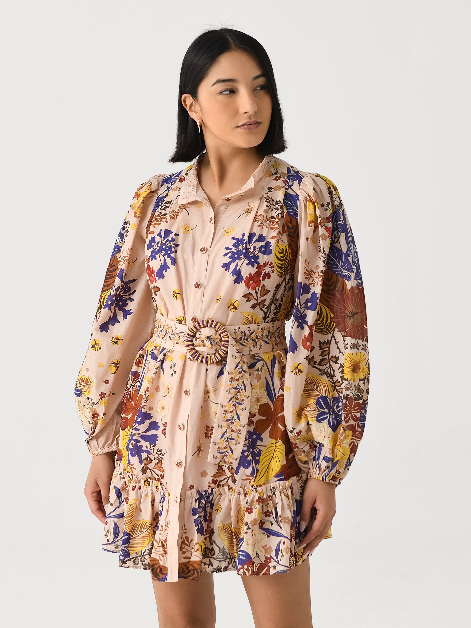 Farm Rio Women's Beauty Bouquet Pink Puff Sleeve Mini Dress