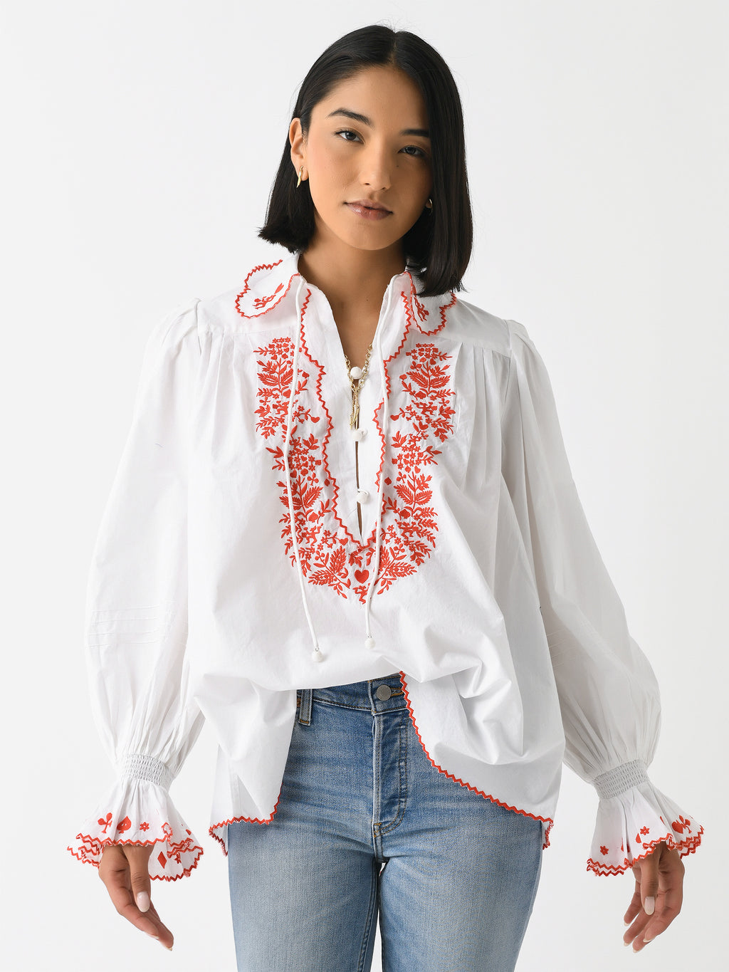 Alemais Women's Hearts Embroidered Shirt - Saint Bernard