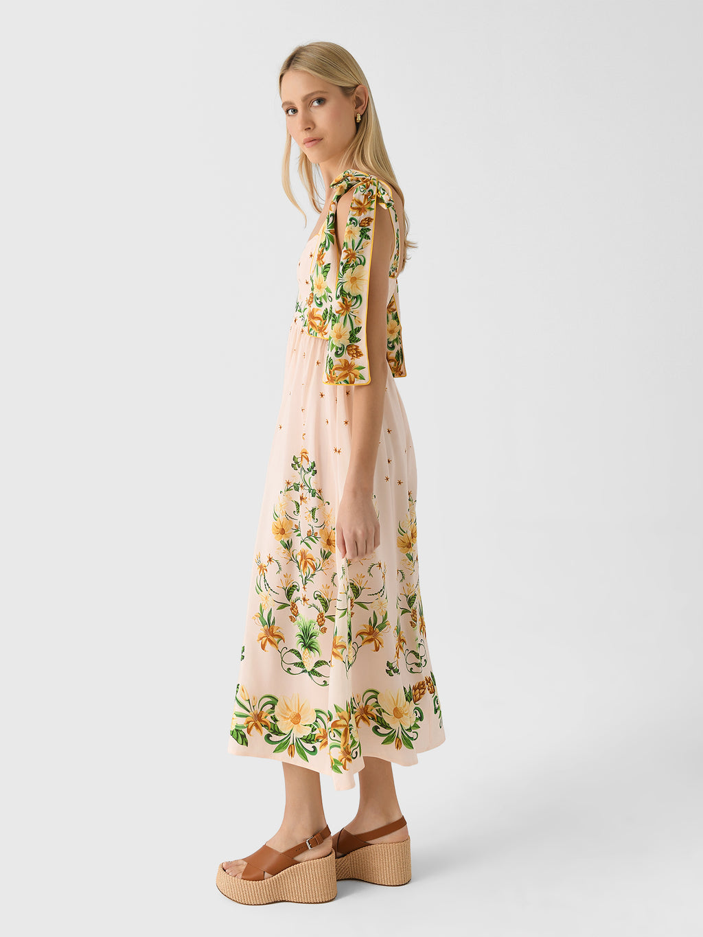 farm rio pink botanical beauty shoulder bow midi dress Farm Rio Women's Botanical Beauty Laces Cup Midi Dress – Saint Bernard