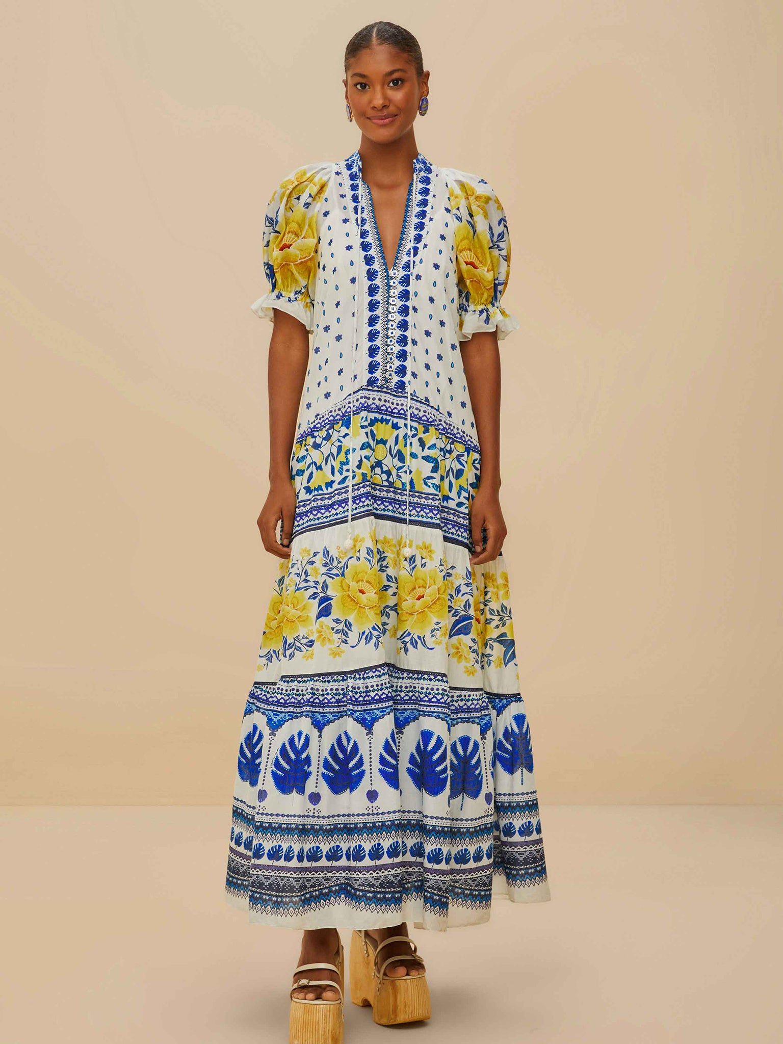farm rio midi dresses Women's Zuli Dress Floral Embroidered Maxi Dress quarter sleeves Lined 55% morganmarch25 Color:TropicalPineapple