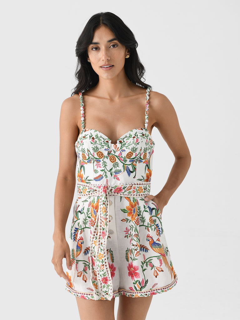 Farm Rio Women's Delicate Forest Romper Saint Bernard