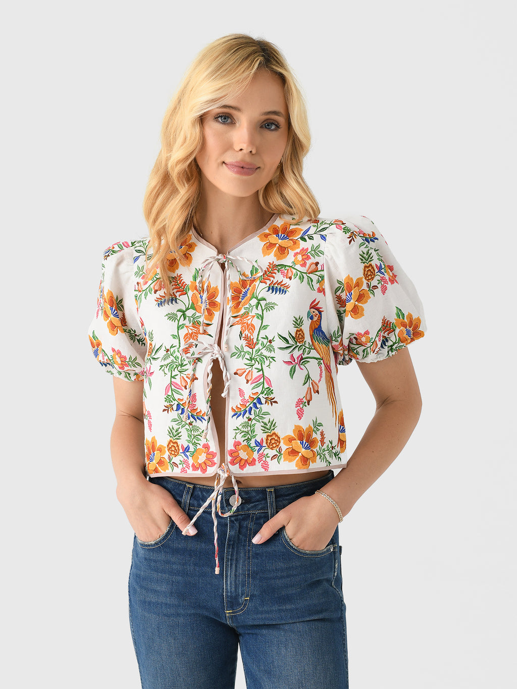 Farm Rio Women's Delicate Forest Scarves Blouse - Saint Bernard