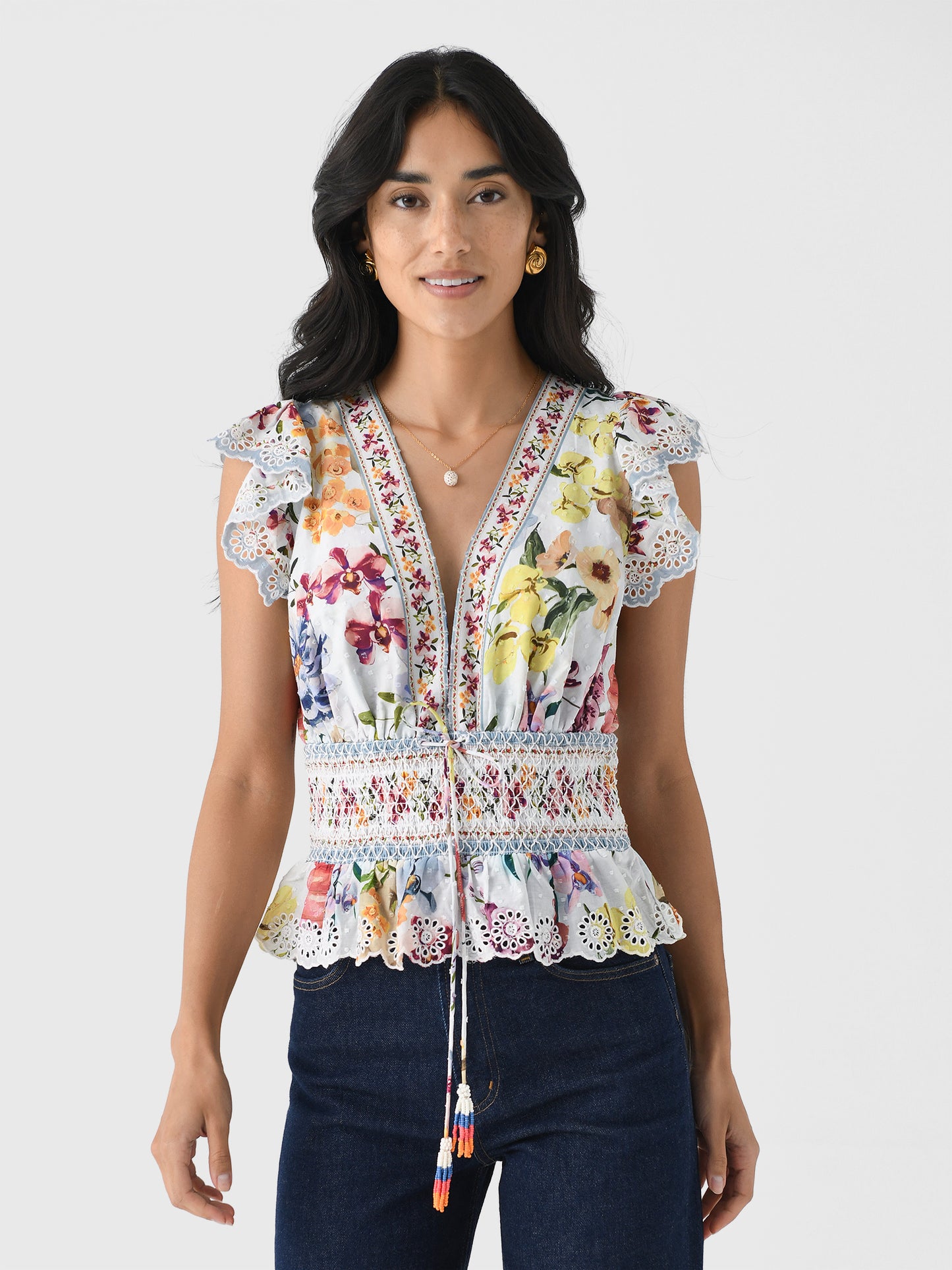 Farm Rio Women's Greek Garden Smocked Blouse - Saint Bernard