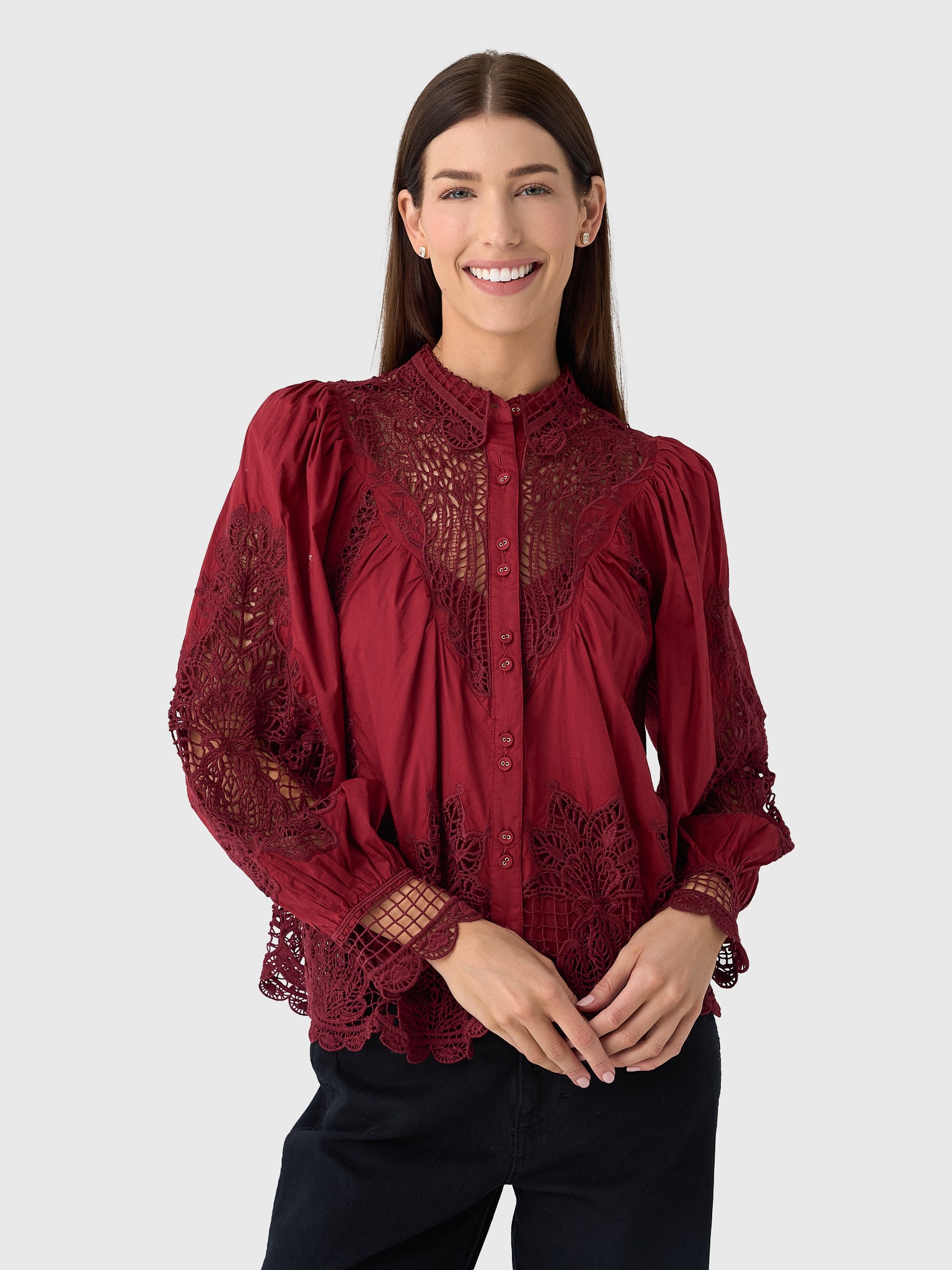 Farm Rio Women's Berry Garden Guipure Organic Cotton Blouse - Saint Bernard