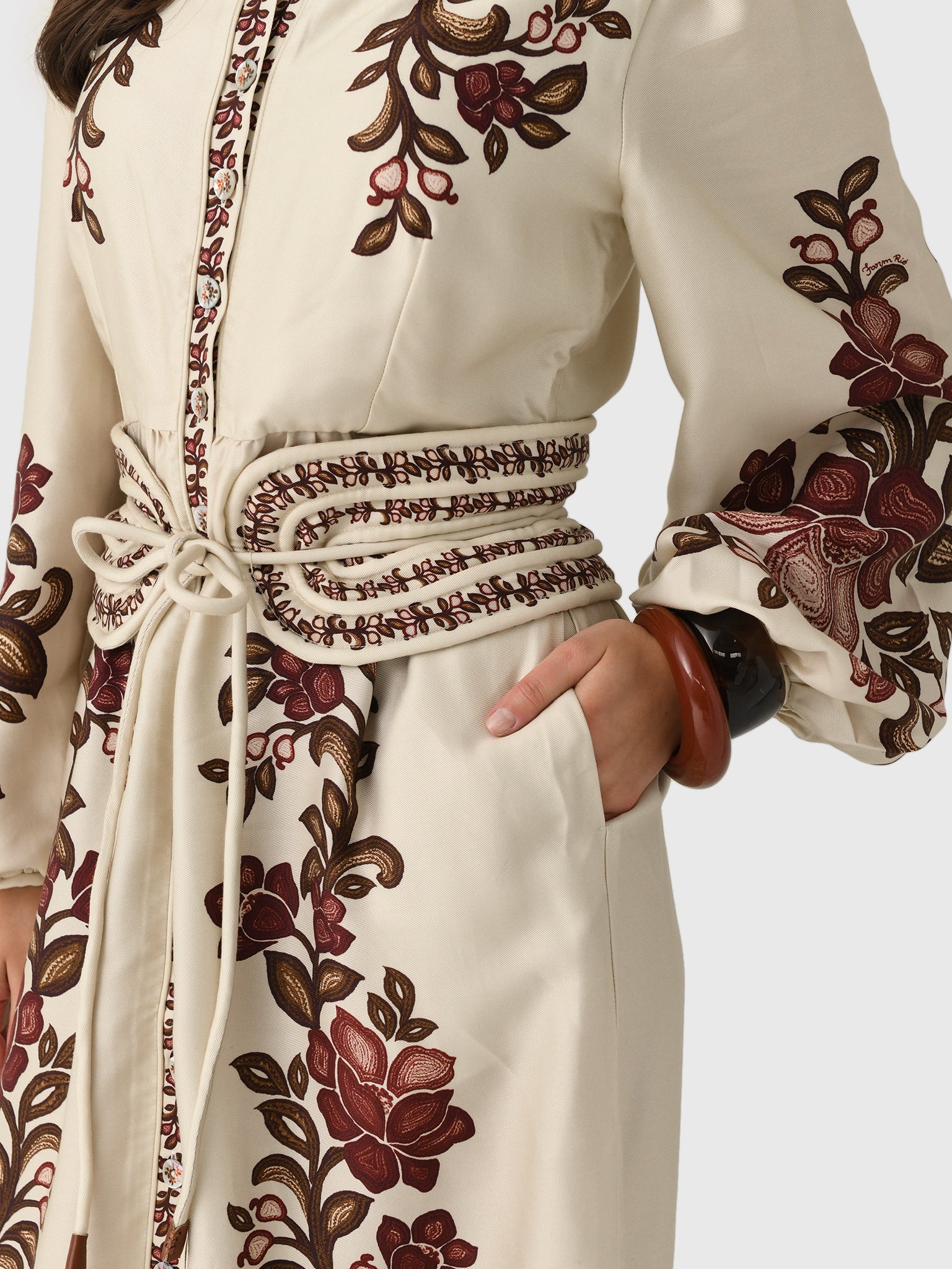 farm rio long sleeve floral midi dress FARM Rio V-neck Floral Midi Dress | Blue